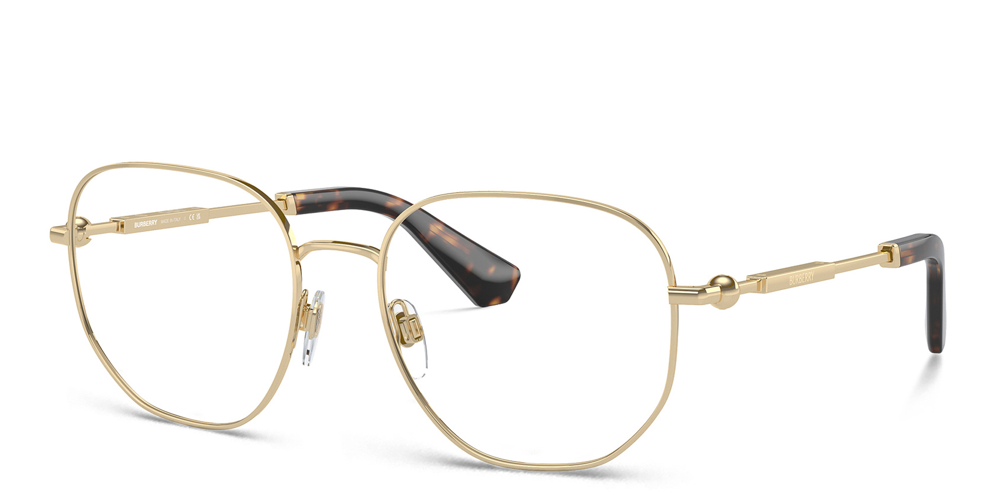 Shop BURBERRY Logo Irregular Eyeglasses in Light Gold online.