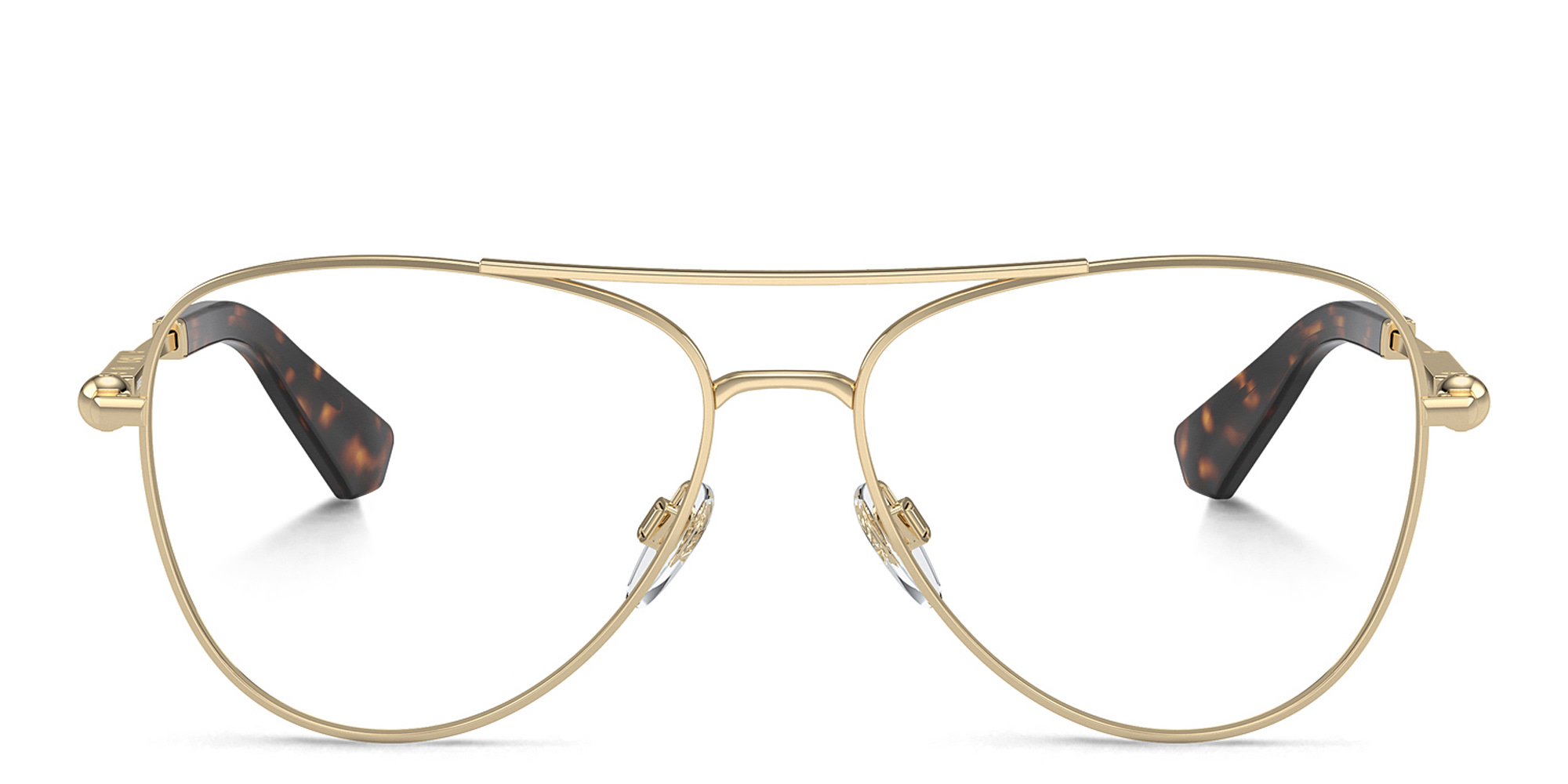 Shop BURBERRY Logo Wide Pilot Eyeglasses in Light Gold online.