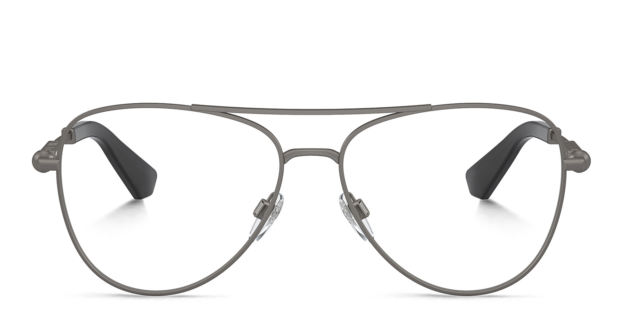 Shop BURBERRY Logo Wide Pilot Eyeglasses in Gunmetal online.