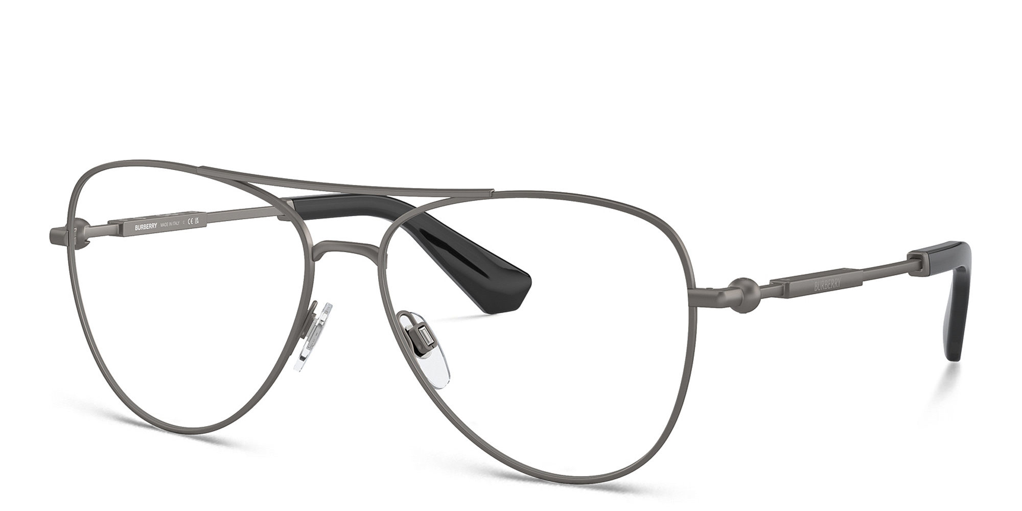 Shop BURBERRY Logo Wide Pilot Eyeglasses in Gunmetal online.