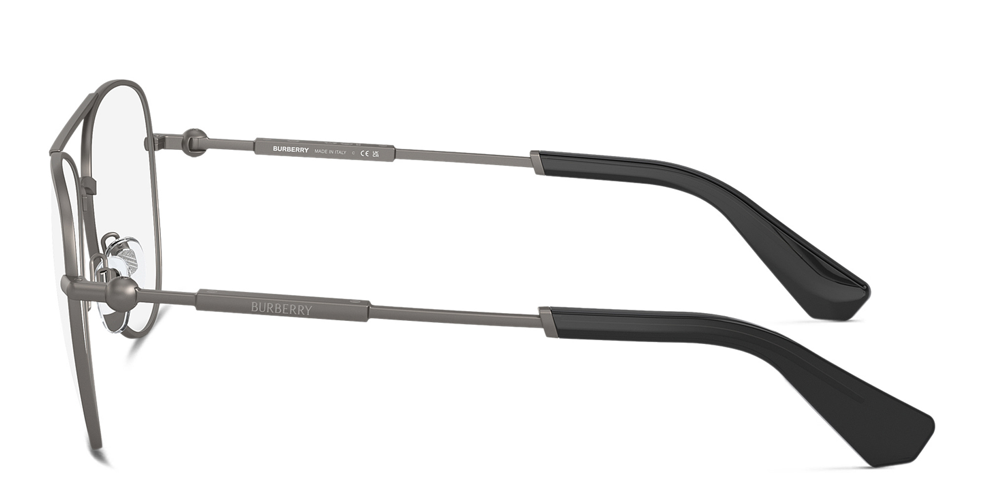 Shop BURBERRY Logo Wide Pilot Eyeglasses in Gunmetal online.