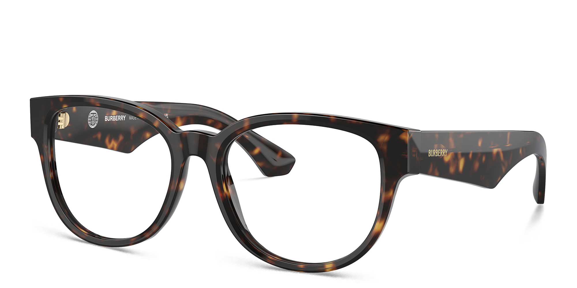 Shop BURBERRY Logo Panthos Eyeglasses in Dark Havana online.