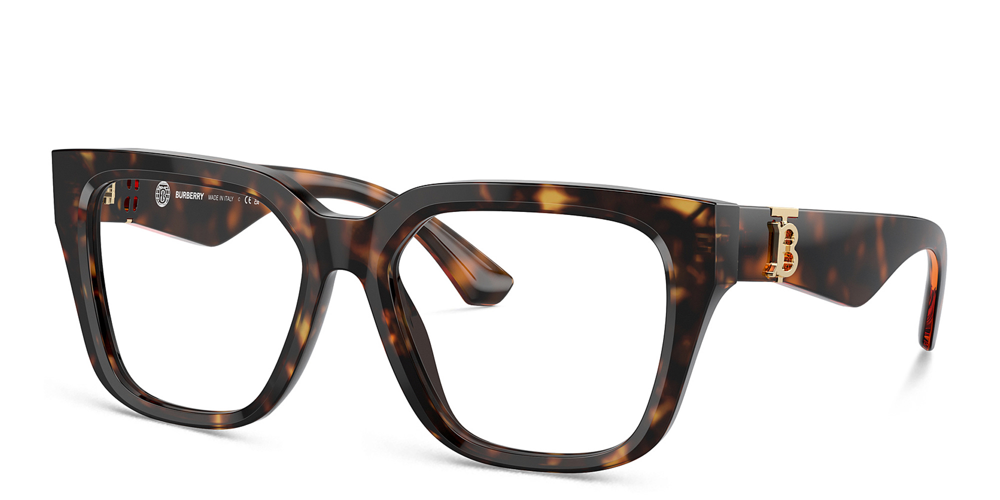 Shop BURBERRY TB Motif Square Eyeglasses in Dark Havana online.