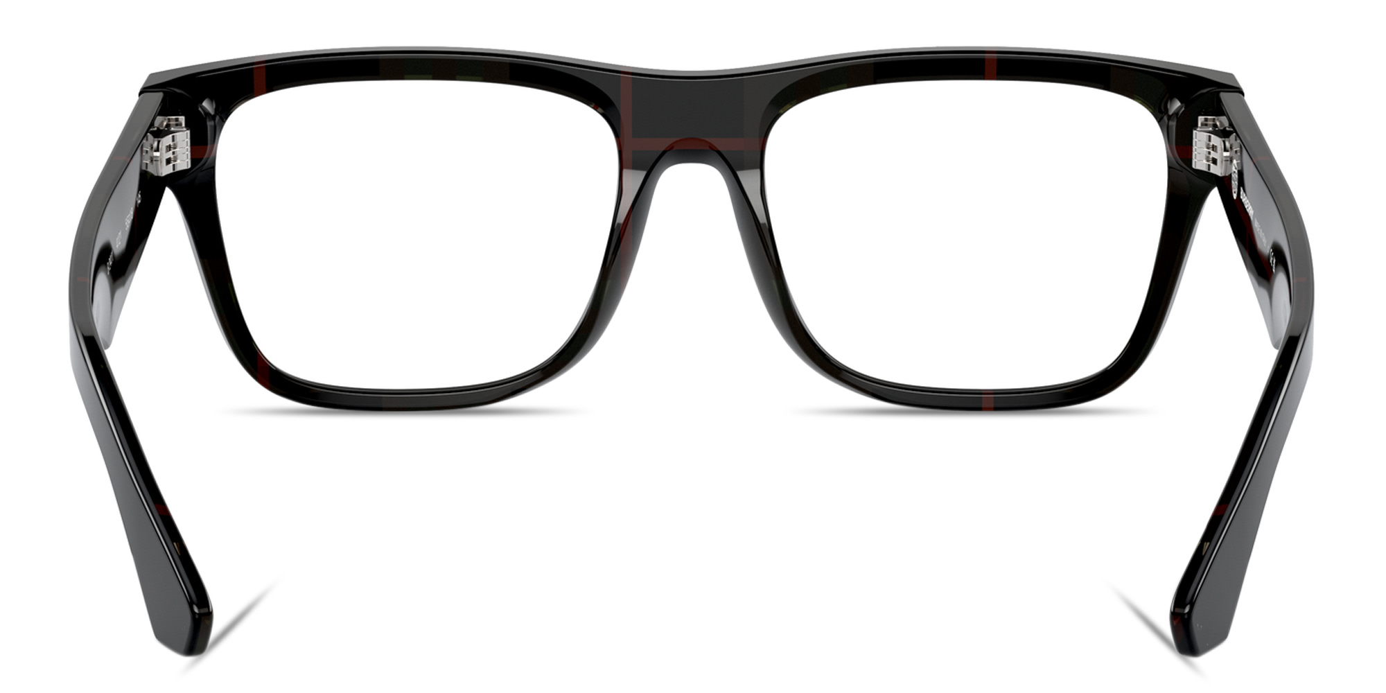 Shop BURBERRY Icon Check Square Eyeglasses in Top Black On Vintage Check online.