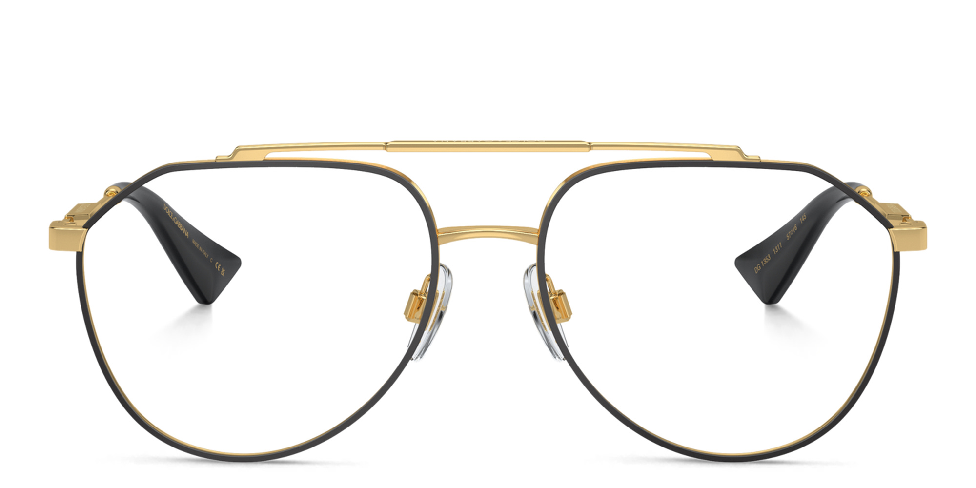 Shop Dolce & Gabbana Logo Wide Pilot Eyeglasses in Gold/Matte Black online.