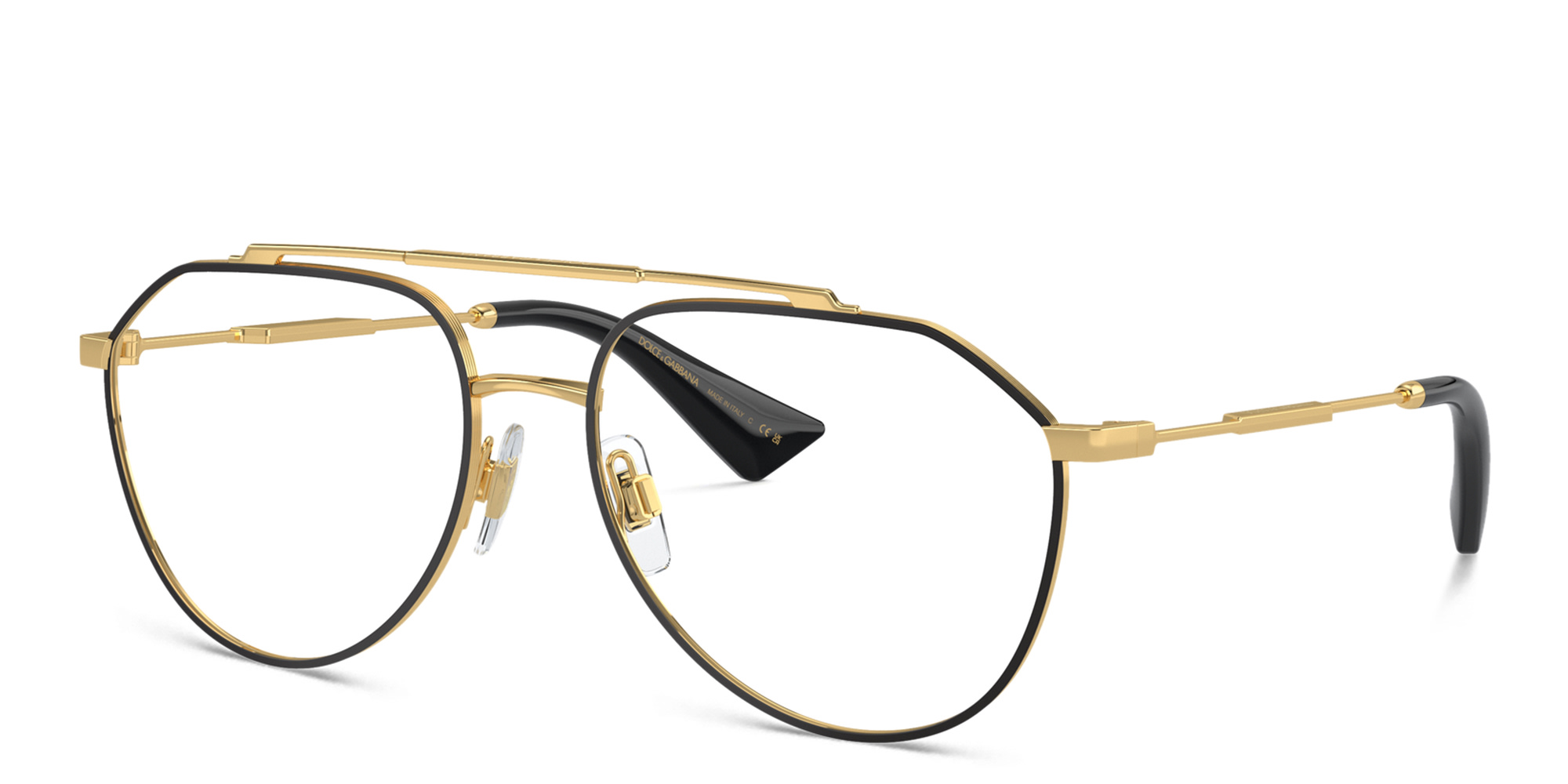 Shop Dolce & Gabbana Logo Wide Pilot Eyeglasses in Gold/Matte Black online.