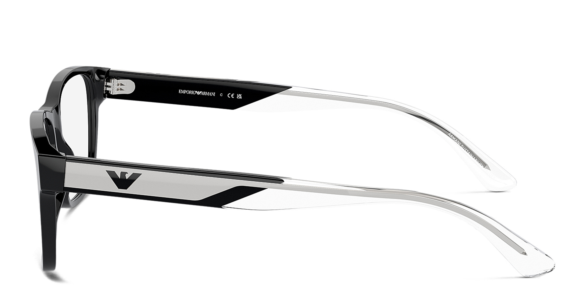 Emporio Armani Logo Wide Rectangle Eyeglasses in Black – Product Photo 3