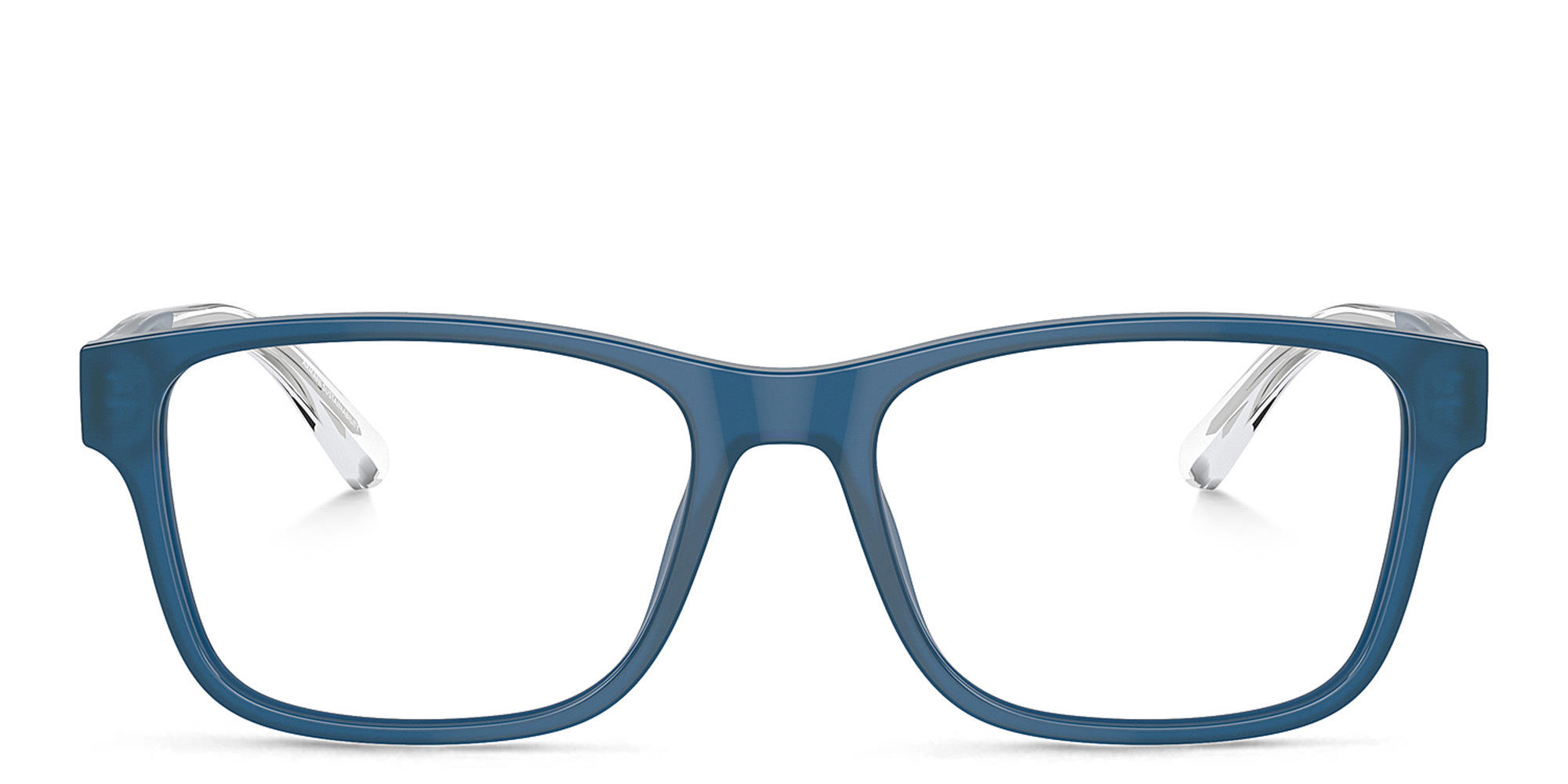 Emporio Armani Logo Wide Rectangle Eyeglasses in Shiny Opaline Blue – Product Photo 1