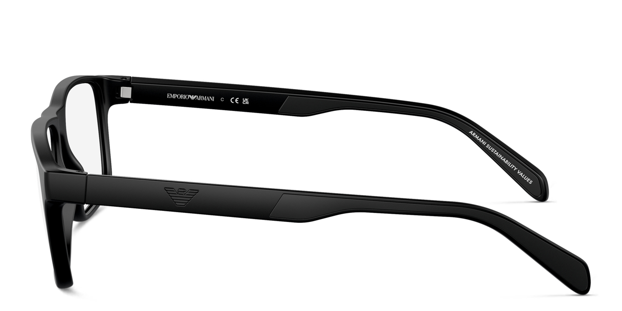 Emporio Armani Logo Wide Rectangle Eyeglasses in Matte Black – Product Photo 3