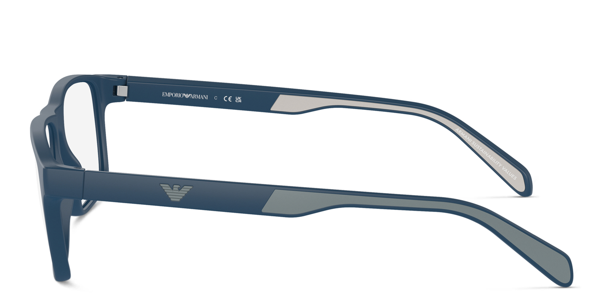 Emporio Armani Logo Wide Rectangle Eyeglasses in Matte Blue – Product Photo 3