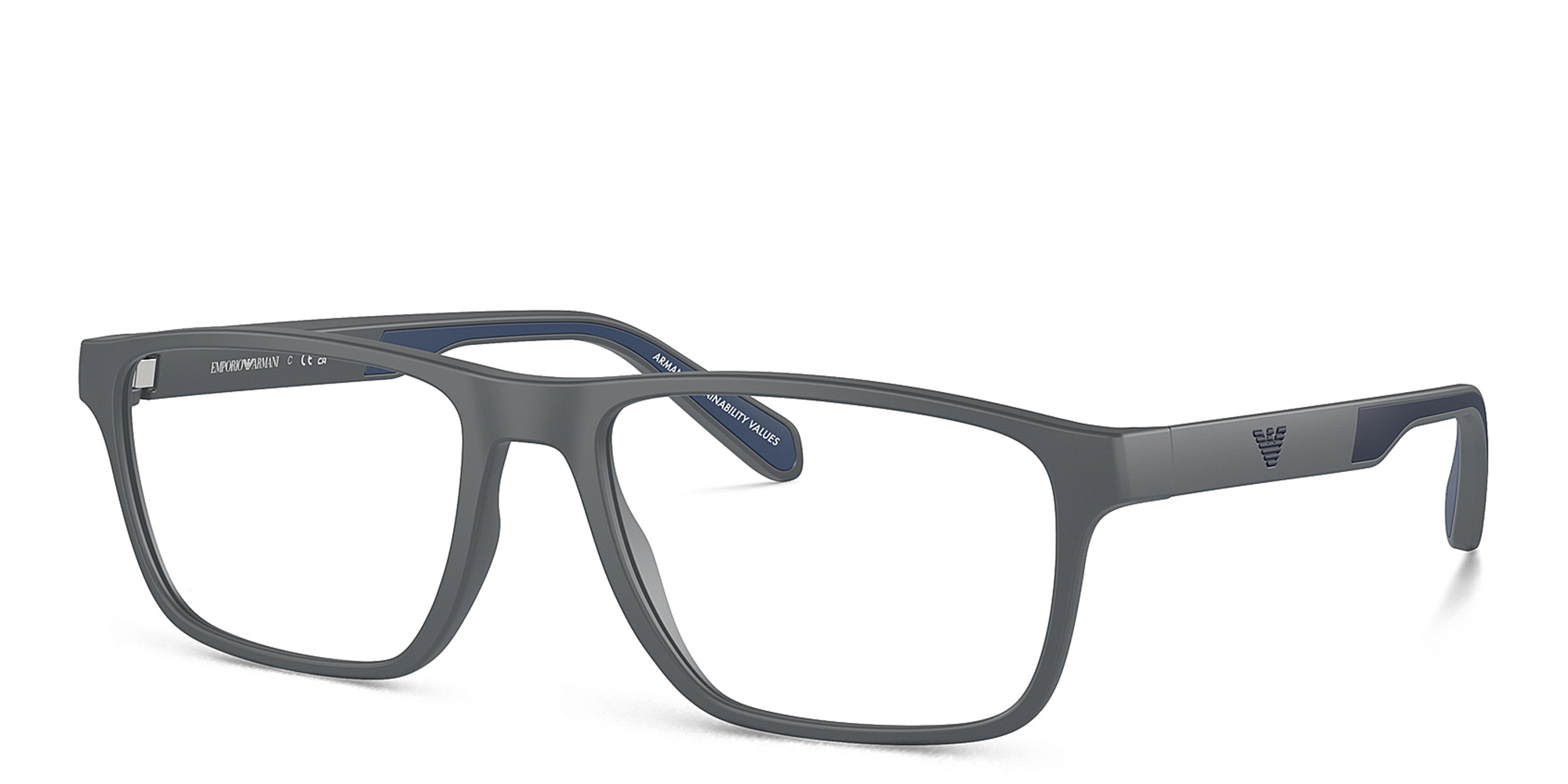 Emporio Armani Logo Wide Rectangle Eyeglasses in Matte Dark Grey – Product Photo 2