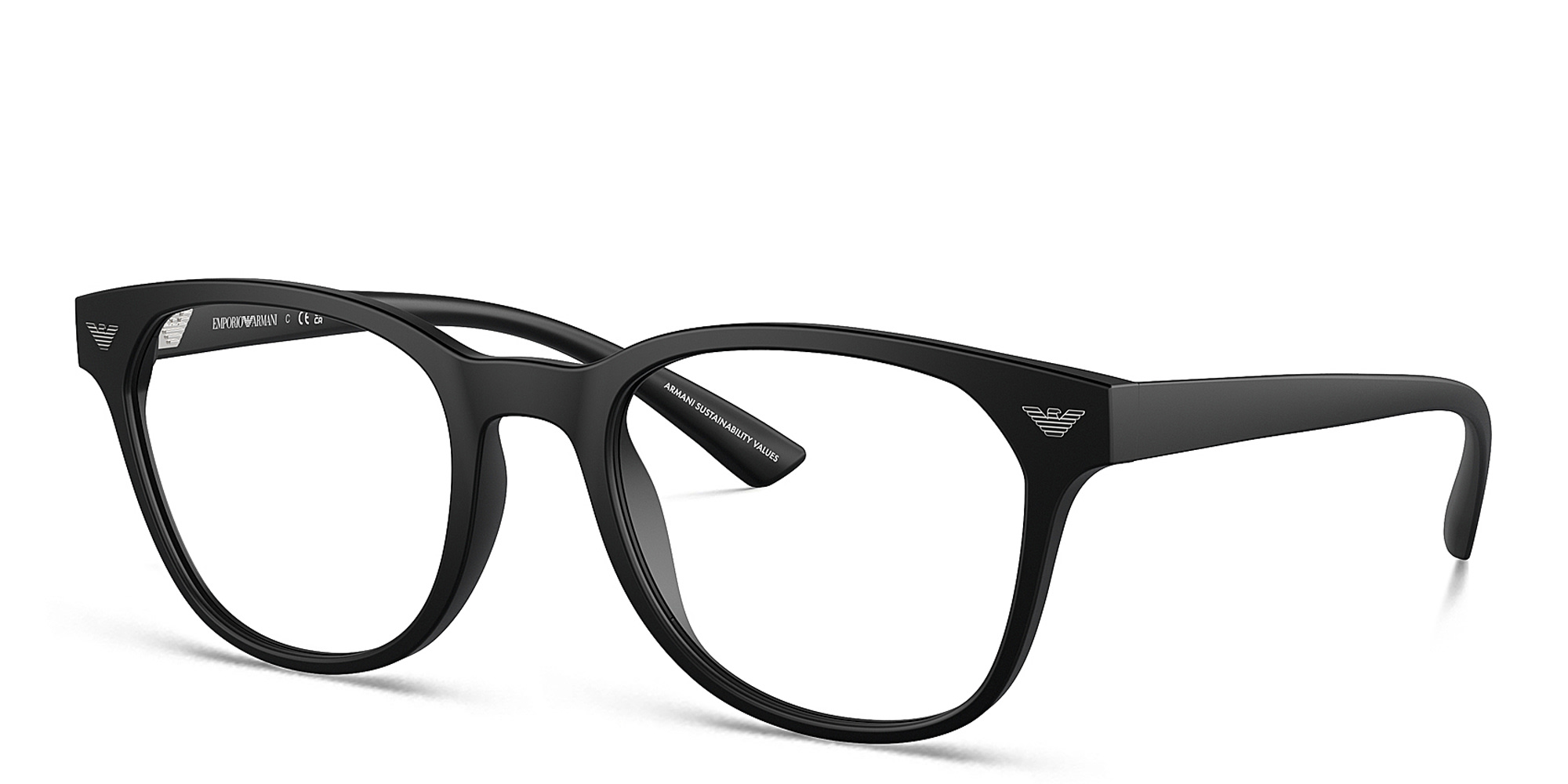 Shop Emporio Armani Logo Panthos Eyeglasses in Matte Black online.