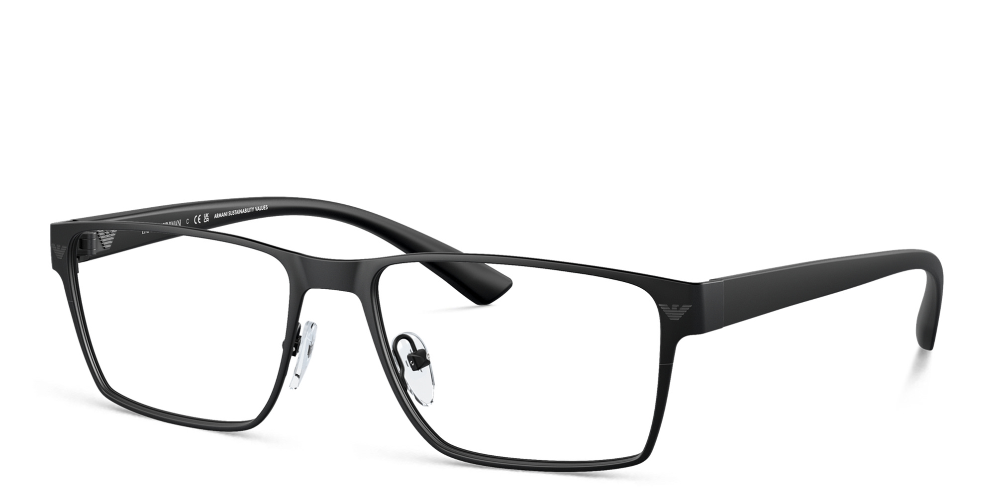 Shop Emporio Armani Logo Wide Rectangle Eyeglasses in Matte Black online.