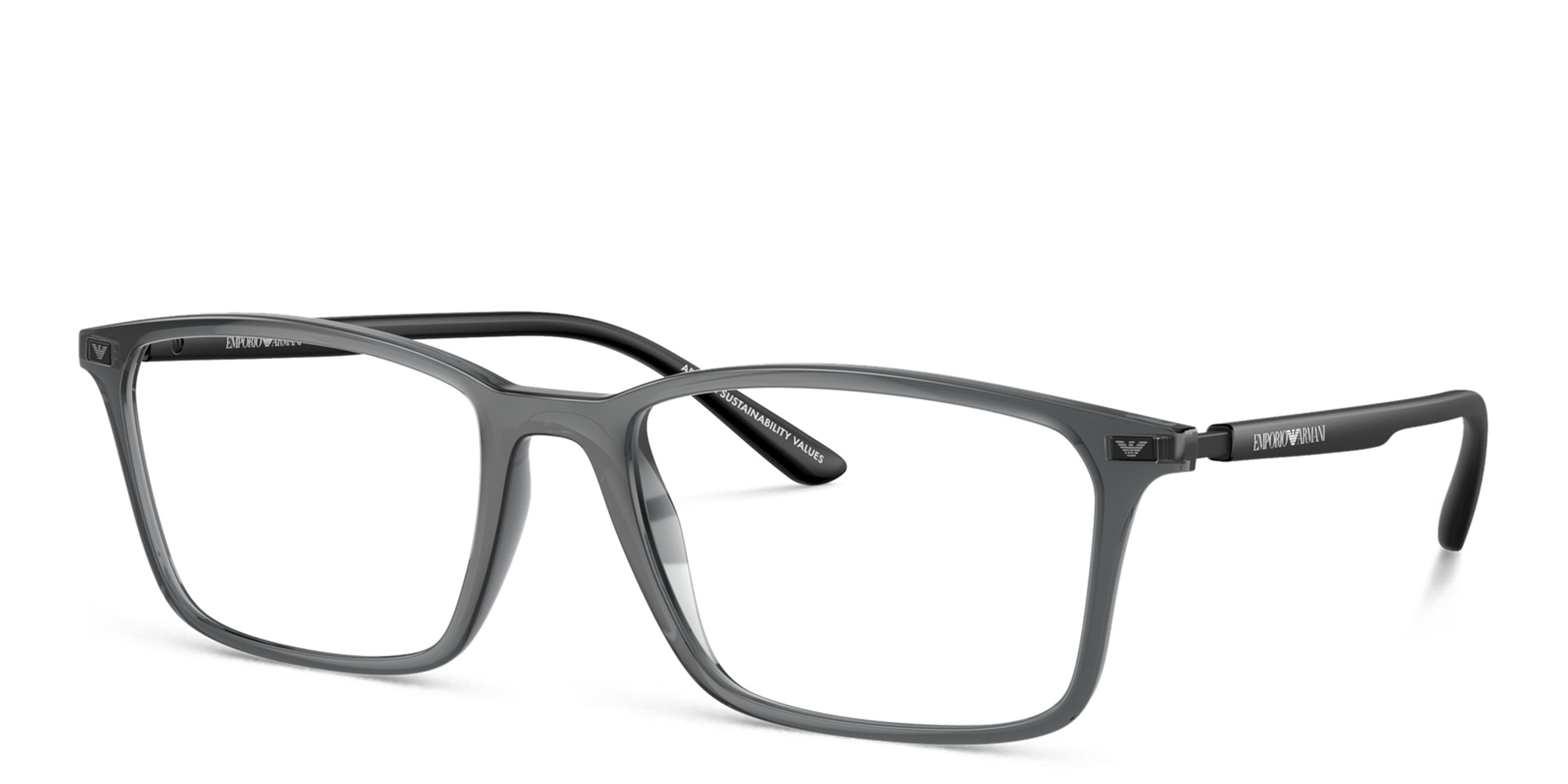 Emporio Armani Logo Wide Rectangle Eyeglasses in Shiny Transparent Black – Product Photo 2