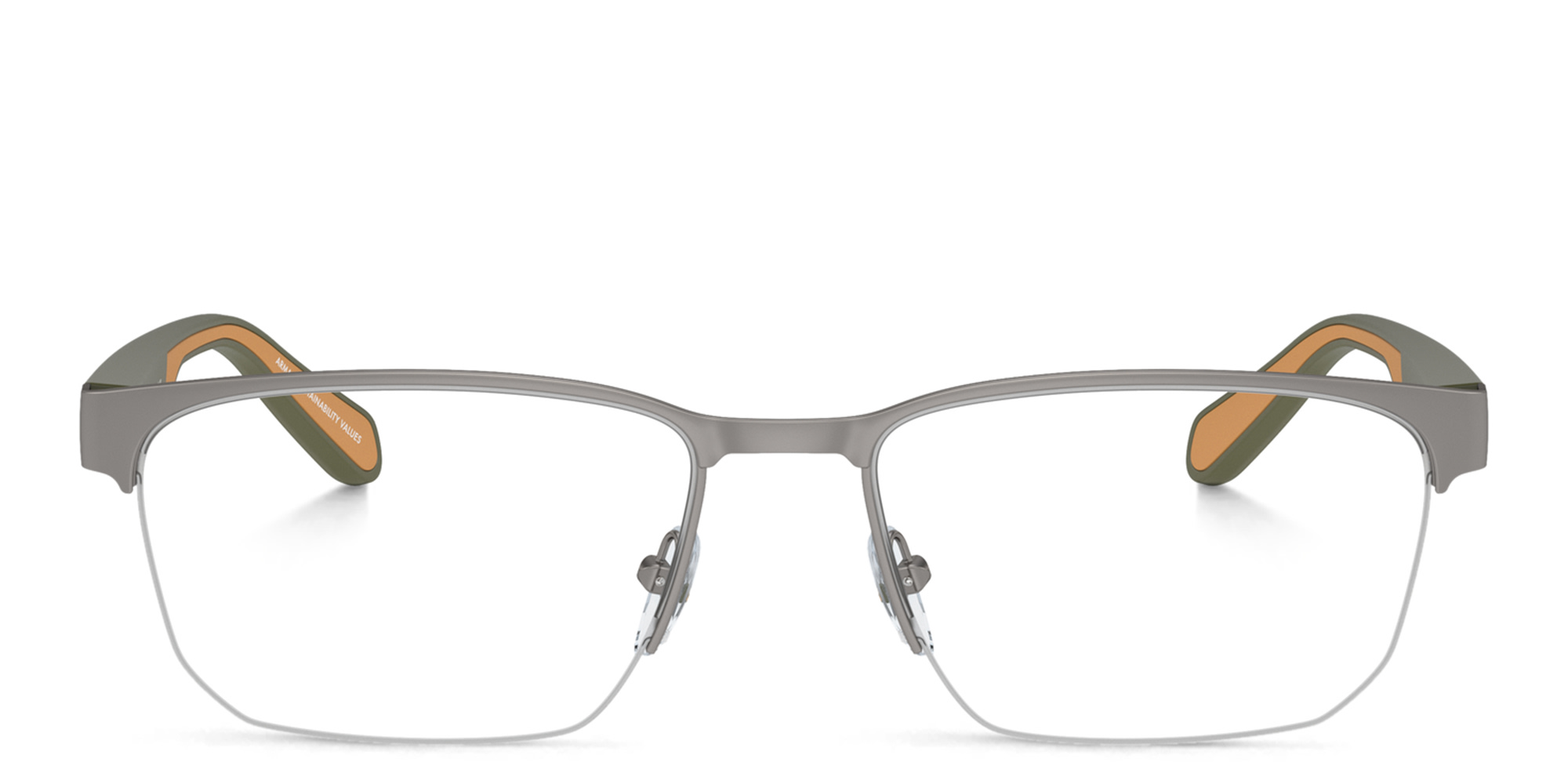Emporio Armani Logo Wide Half-Rim Irregular Eyeglasses in Matte Gunmetal – Product Photo 1