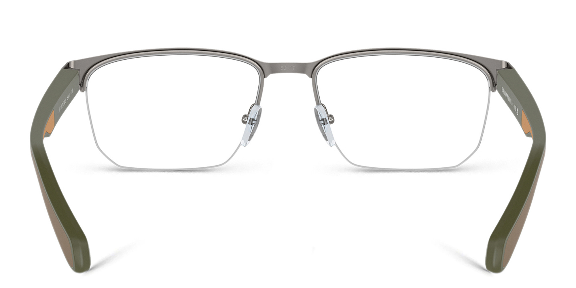 Emporio Armani Logo Wide Half-Rim Irregular Eyeglasses in Matte Gunmetal – Product Photo 4