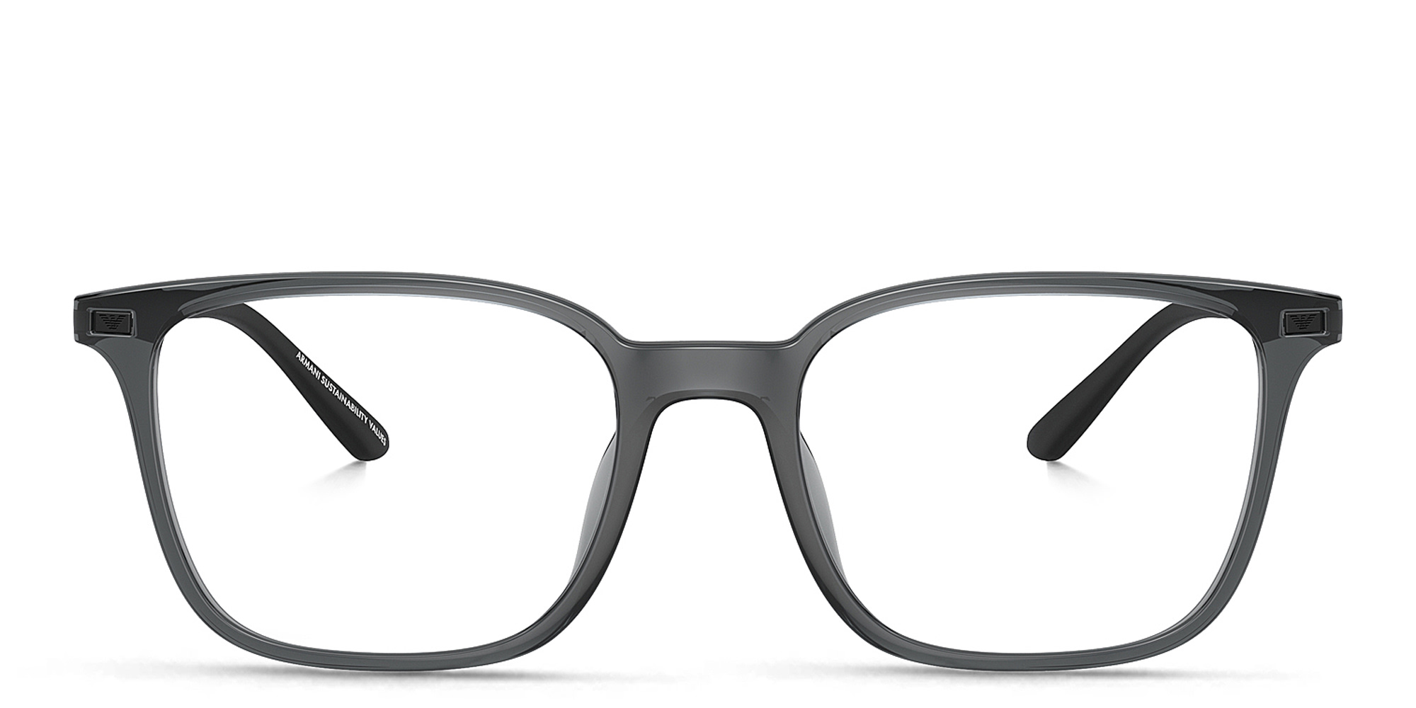 Emporio Armani Logo Square Eyeglasses in Shiny Transparent Black – Product Photo 1