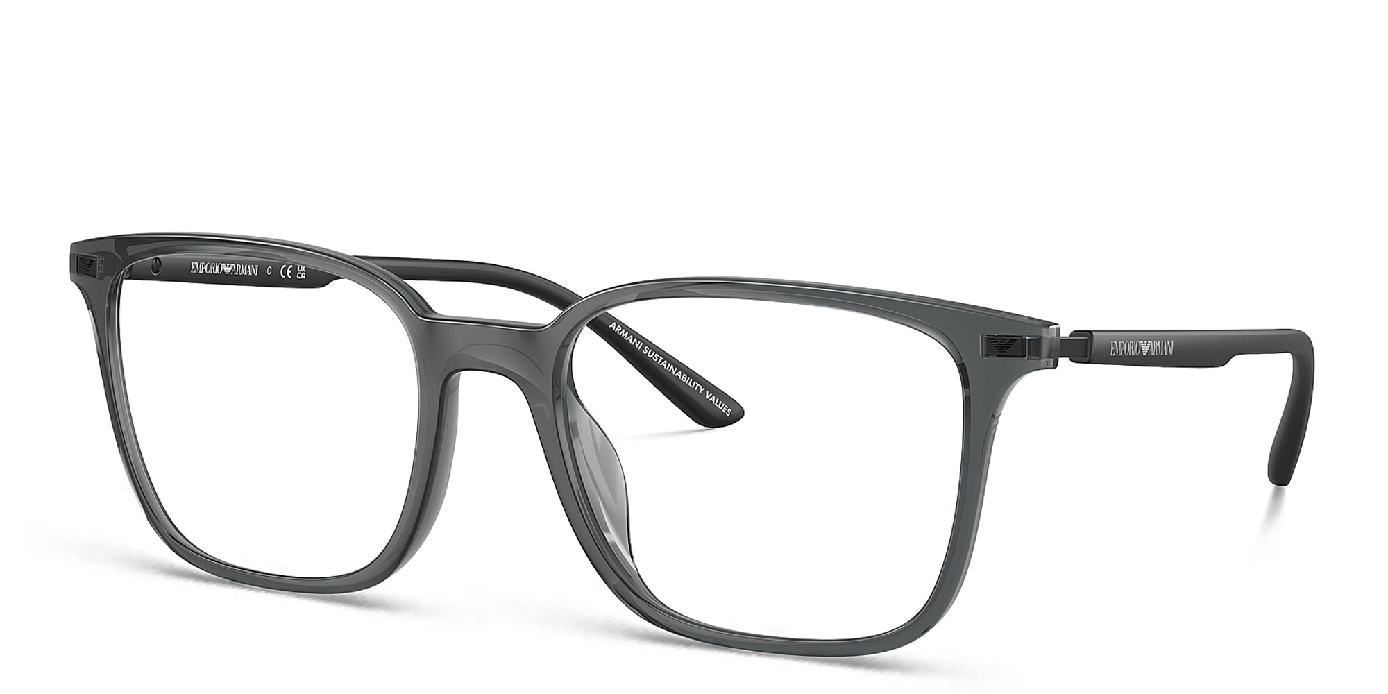 Emporio Armani Logo Square Eyeglasses in Shiny Transparent Black – Product Photo 2