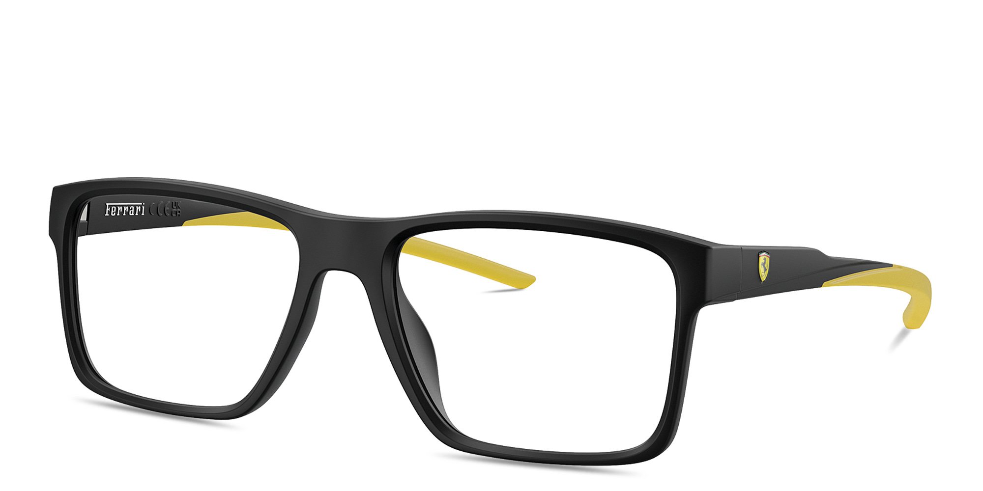 Shop SCUDERIA FERRARI Logo Wide Rectangle Eyeglasses in Rubber Black online.