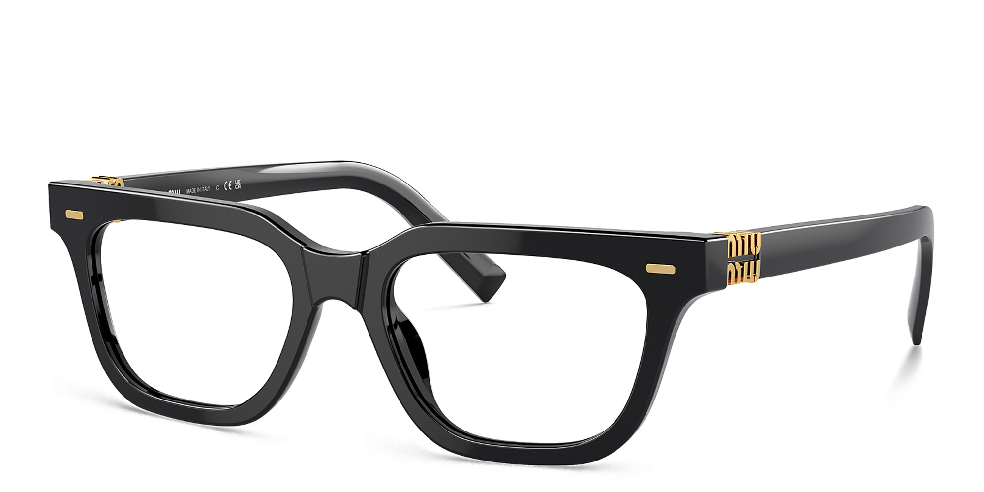 Shop MIU MIU Vertical Logo Rectangle Eyeglasses in Black online.