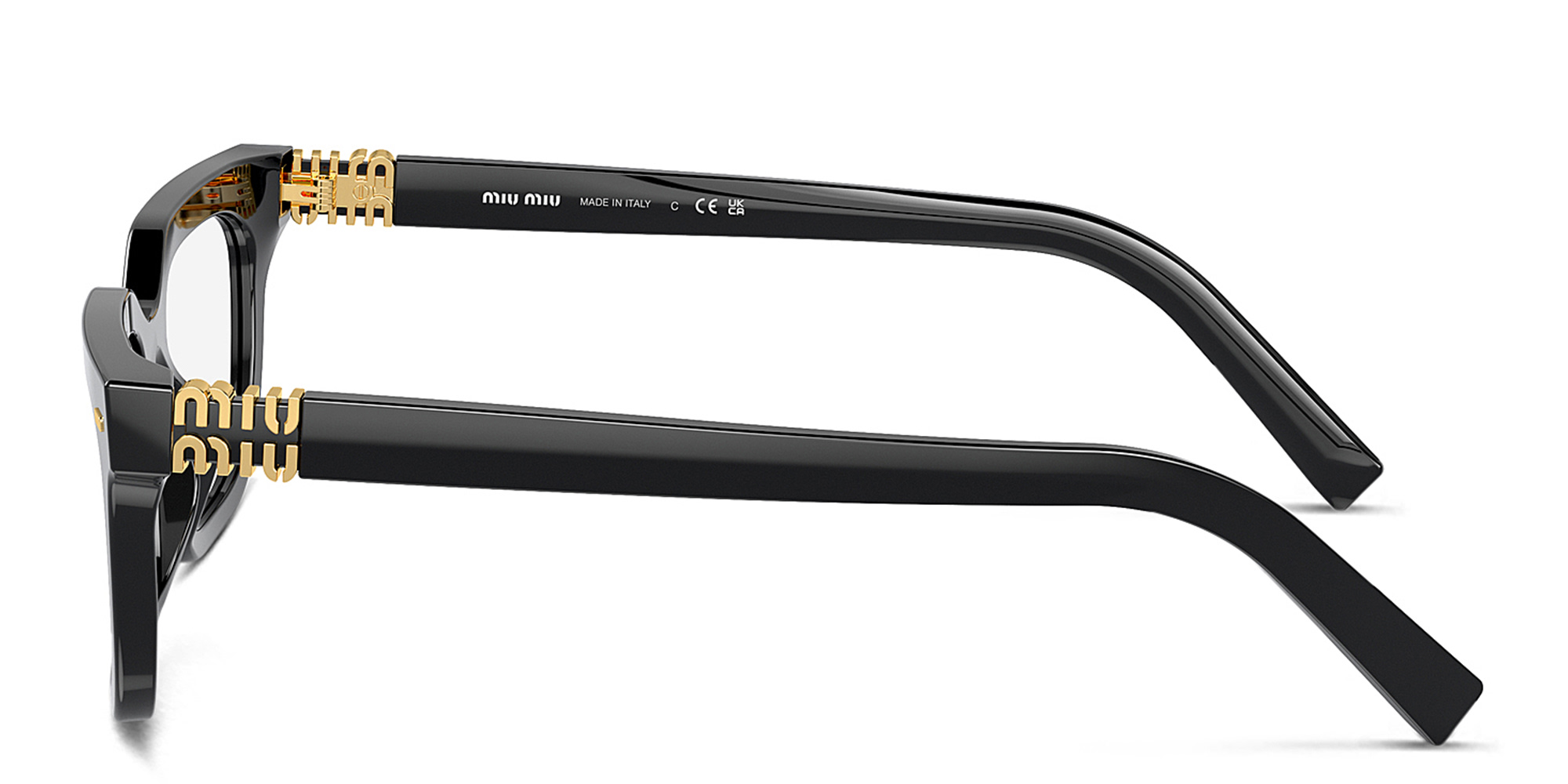 Shop MIU MIU Vertical Logo Rectangle Eyeglasses in Black online.