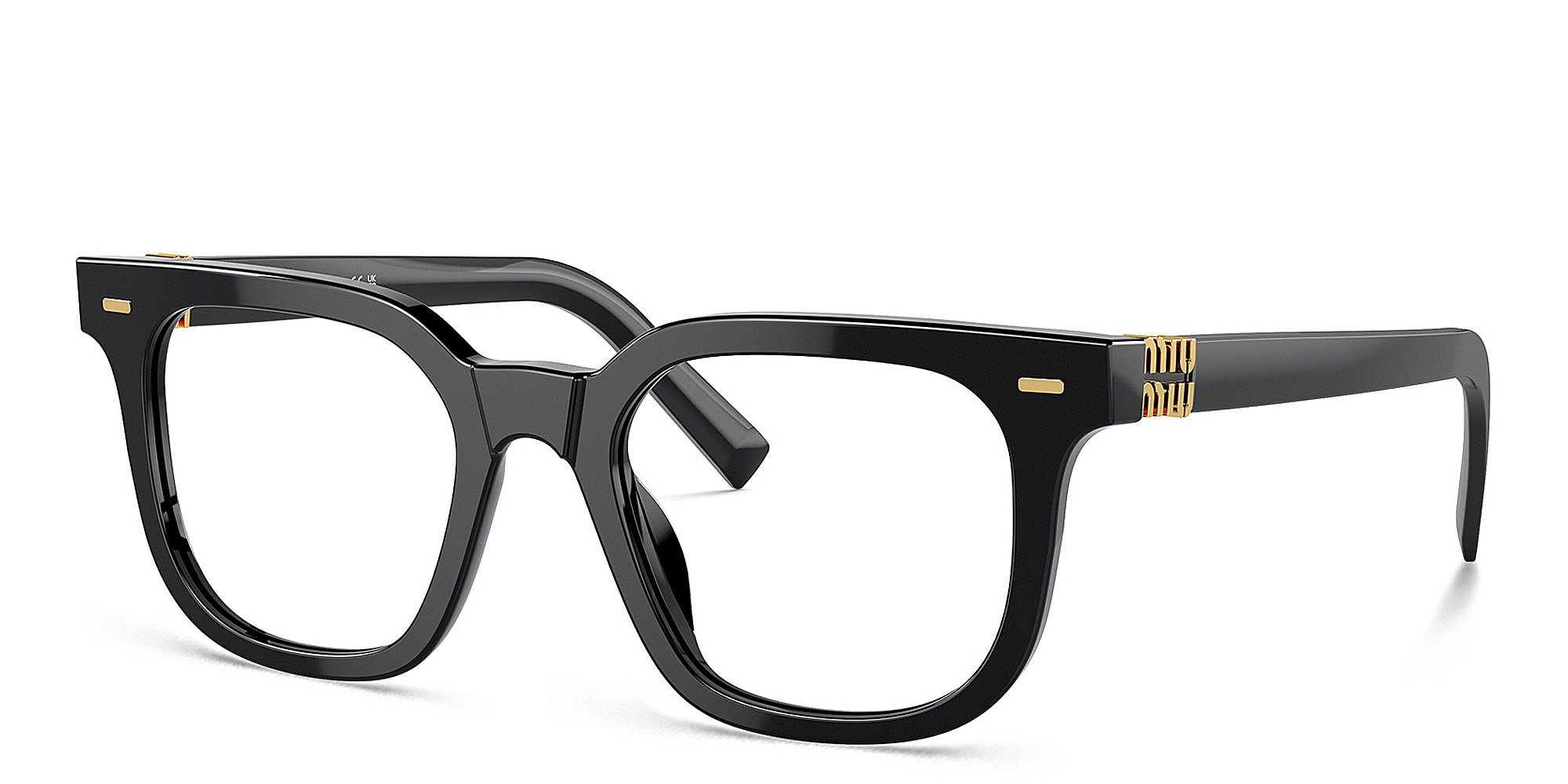 Shop MIU MIU Vertical Logo Square Eyeglasses in Black online.