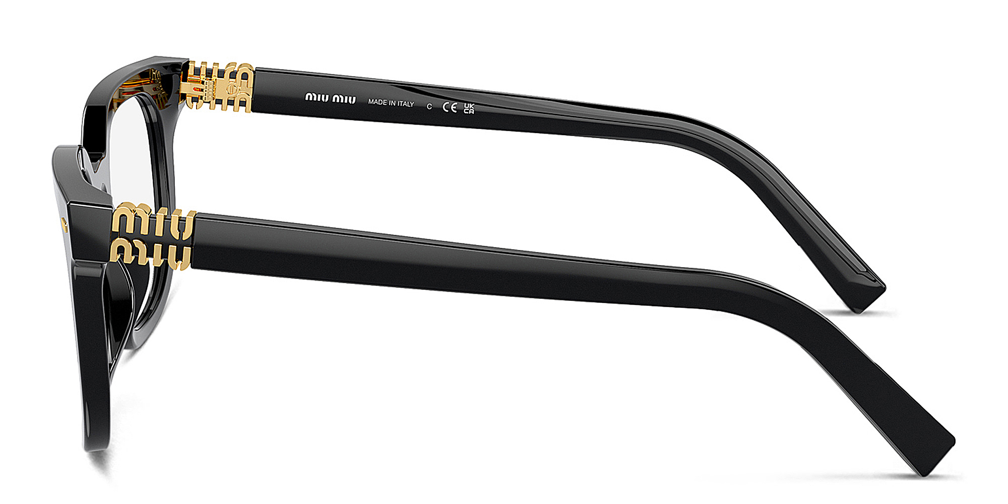 Shop MIU MIU Vertical Logo Square Eyeglasses in Black online.