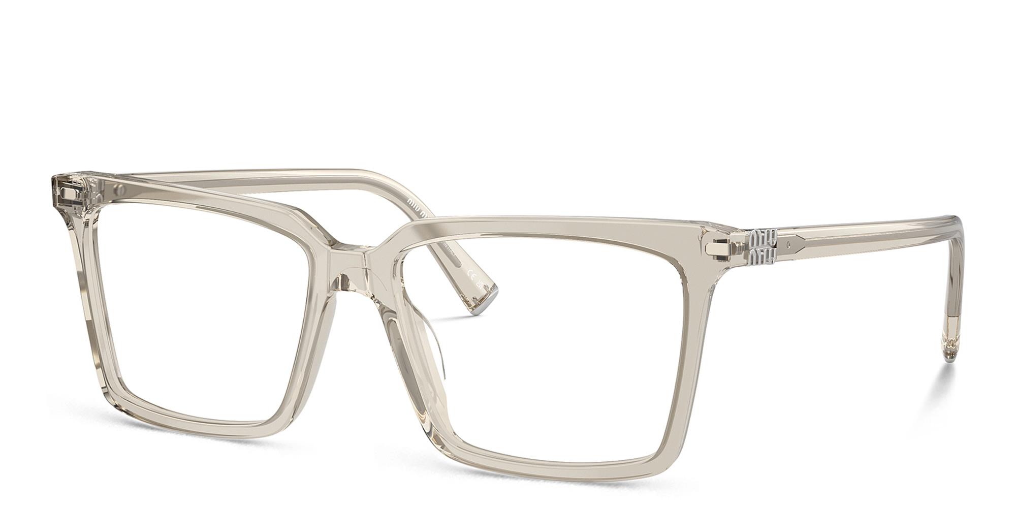 Shop MIU MIU Vertical Logo Square Eyeglasses in Grey online.