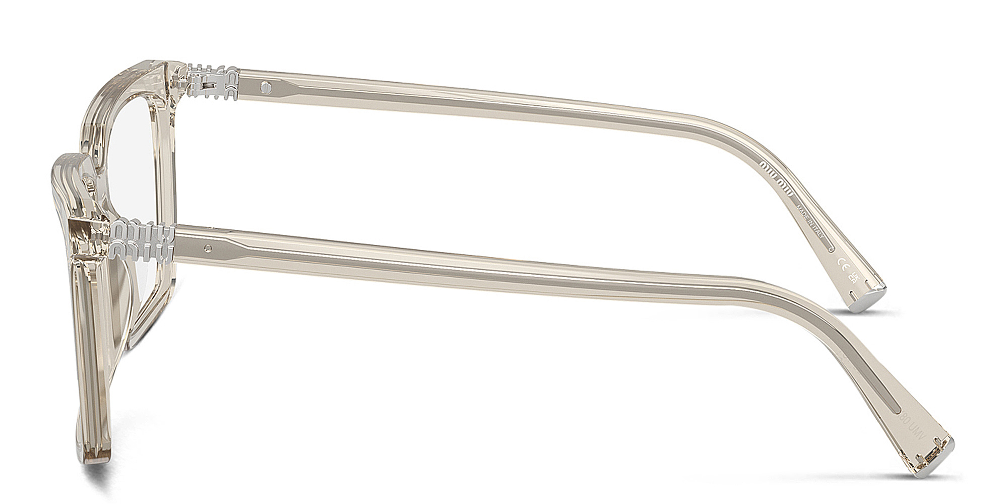 Shop MIU MIU Vertical Logo Square Eyeglasses in Grey online.