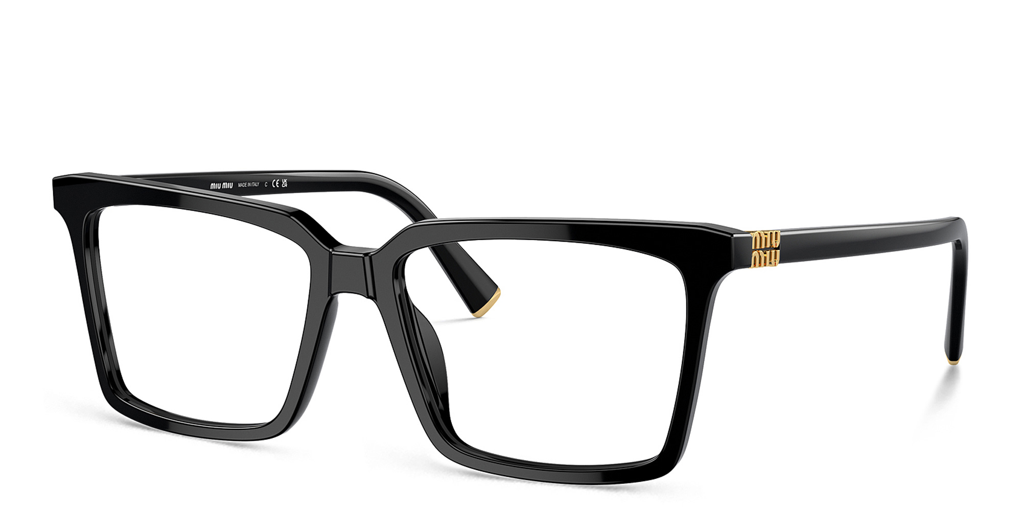 Shop MIU MIU Vertical Logo Square Eyeglasses in Black online.