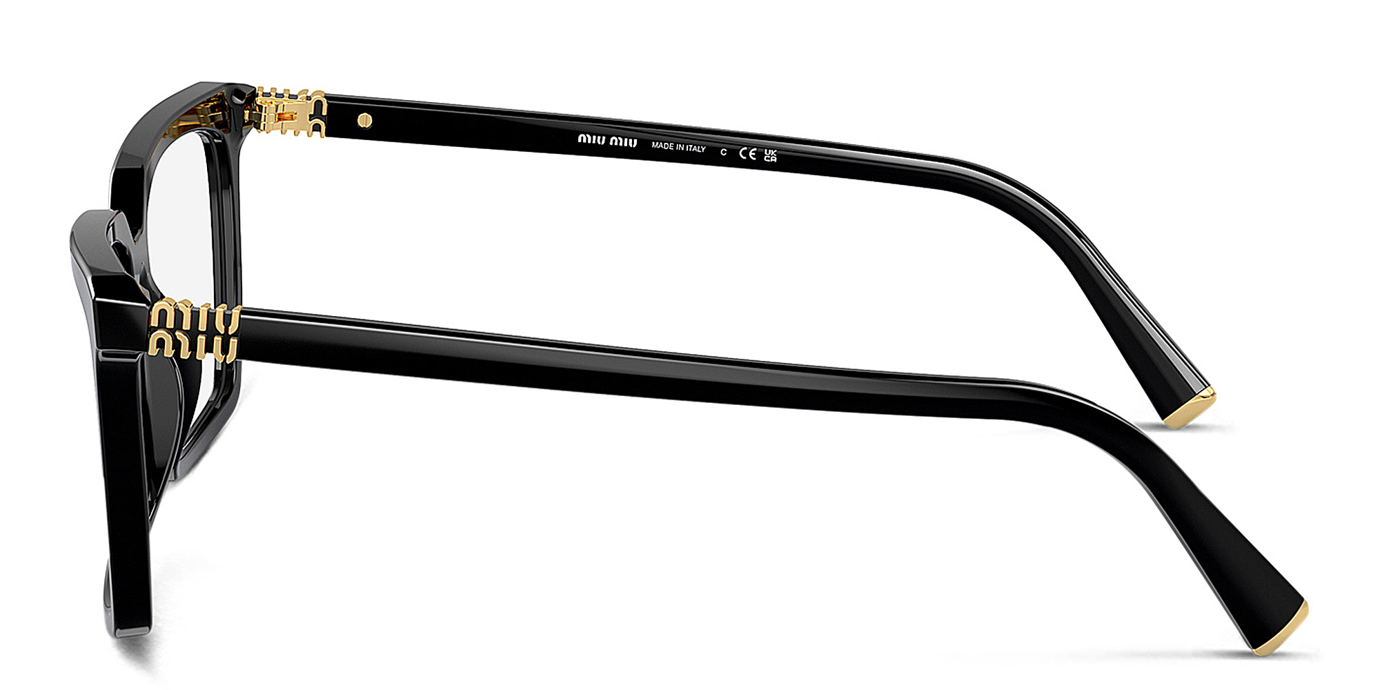 Shop MIU MIU Vertical Logo Square Eyeglasses in Black online.