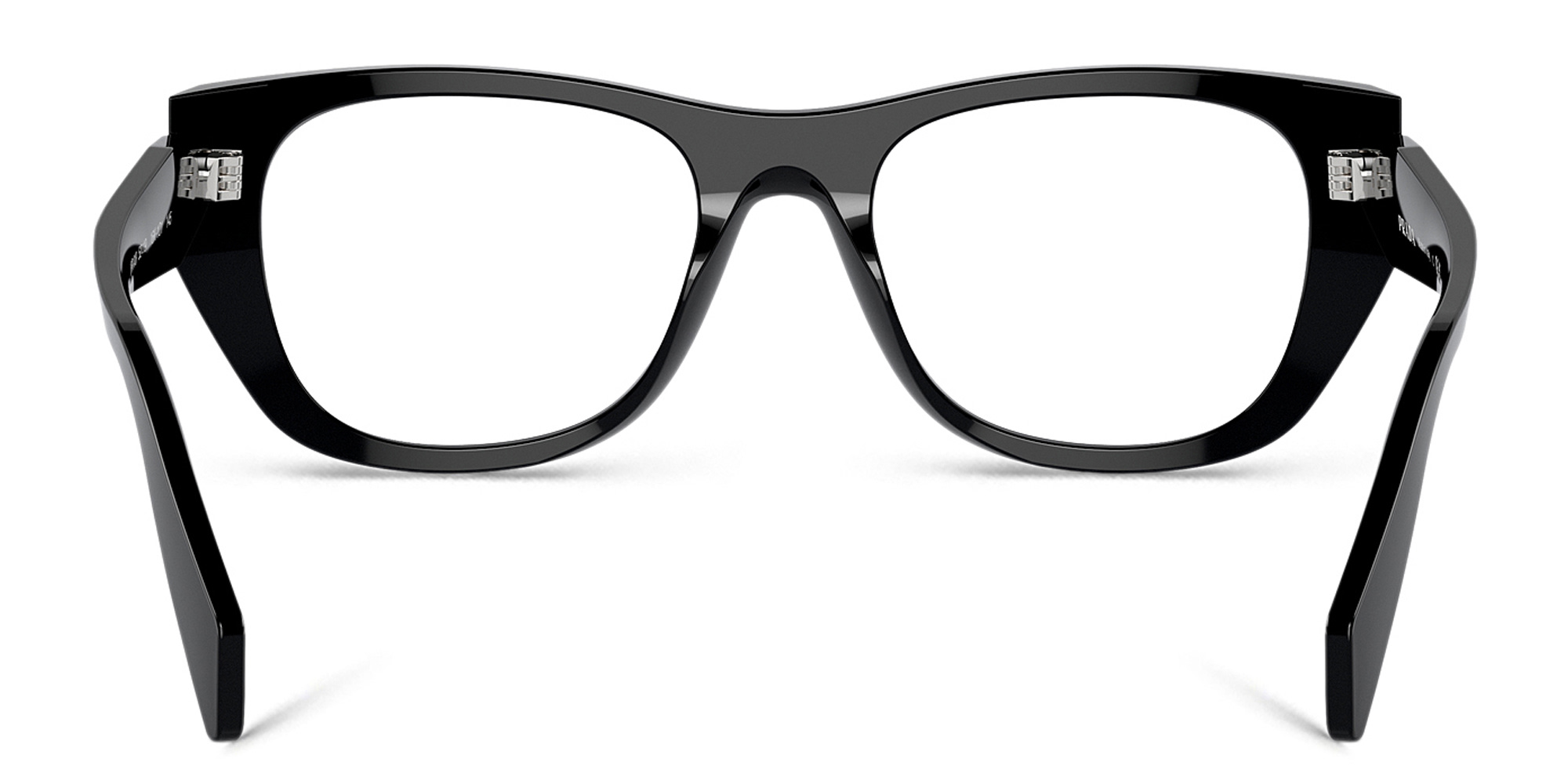 Shop PRADA Logo Irregular Eyeglasses in Black online.