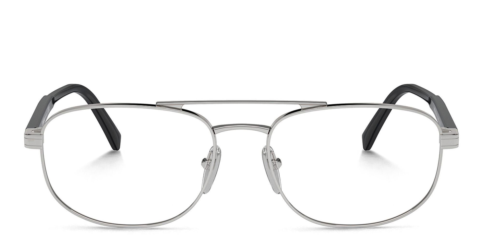 Shop PRADA Logo Wide Oval Eyeglasses in Silver online.