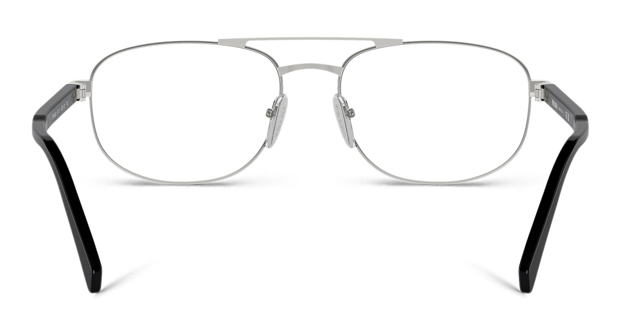 Shop PRADA Logo Wide Oval Eyeglasses in Silver online.