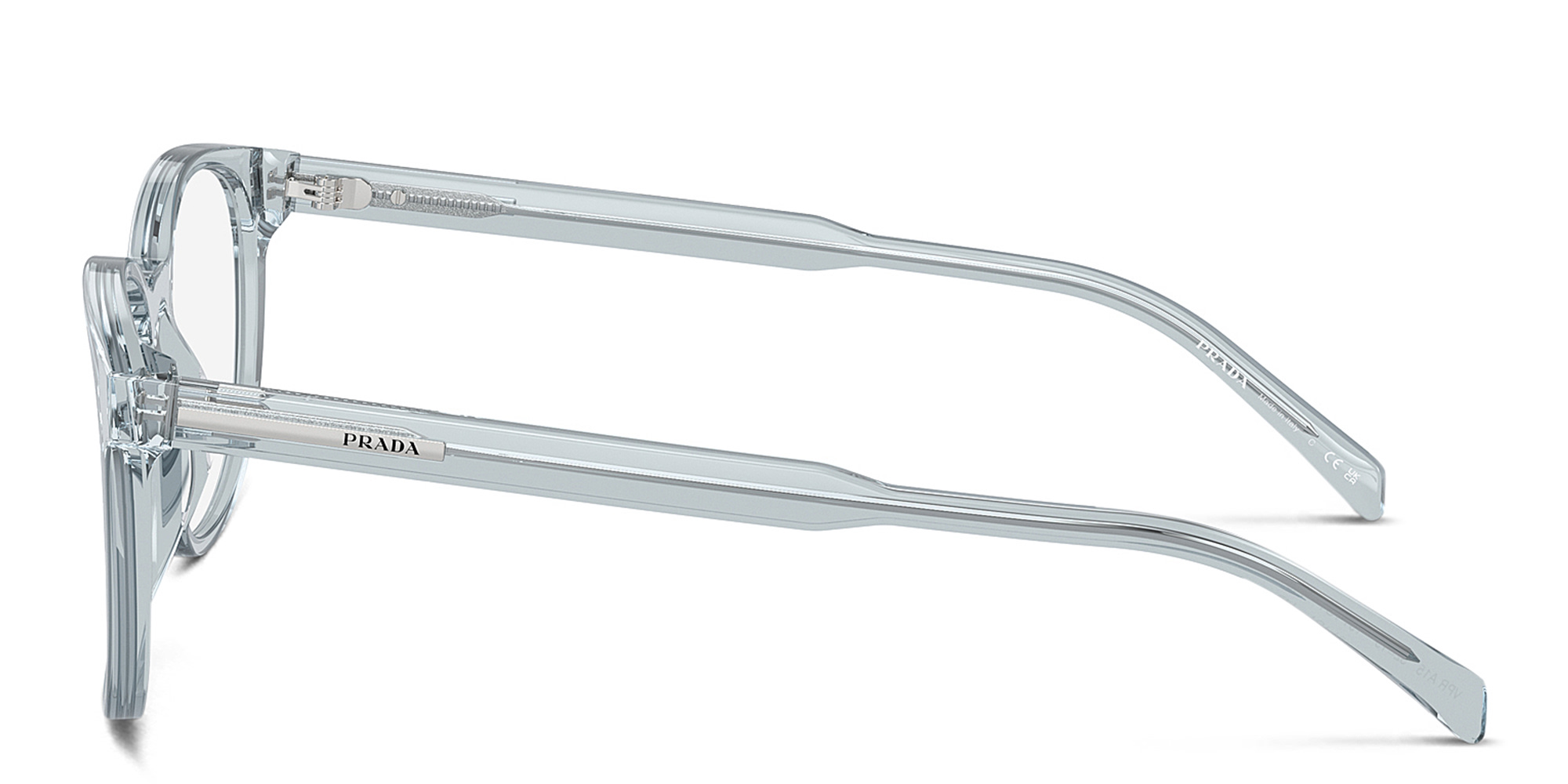 Shop PRADA Logo Panthos Eyeglasses in Transparent Azure online.