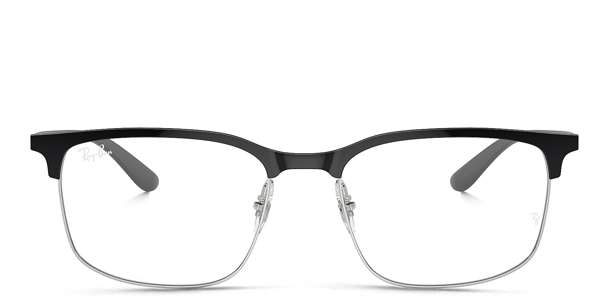 Shop Ray-Ban Optics Unisex Wide Square Eyeglasses in Black On Silver online.