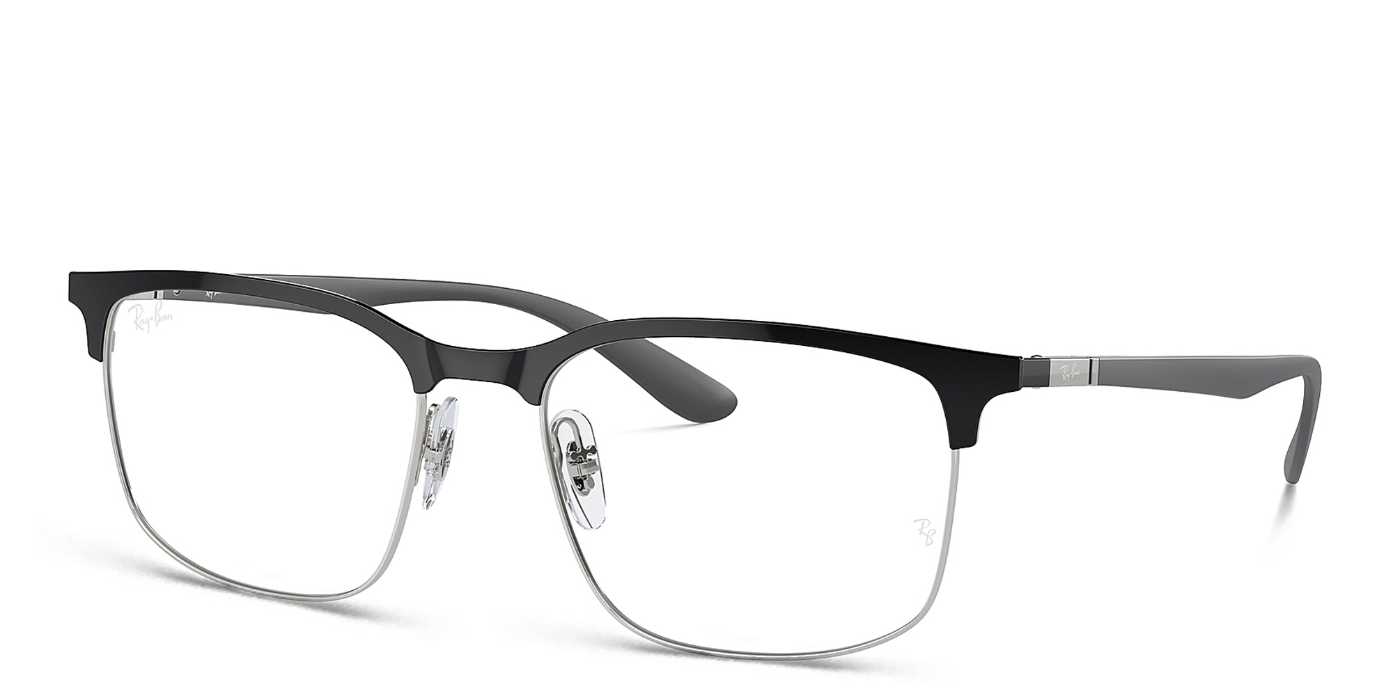 Shop Ray-Ban Optics Unisex Wide Square Eyeglasses in Black On Silver online.
