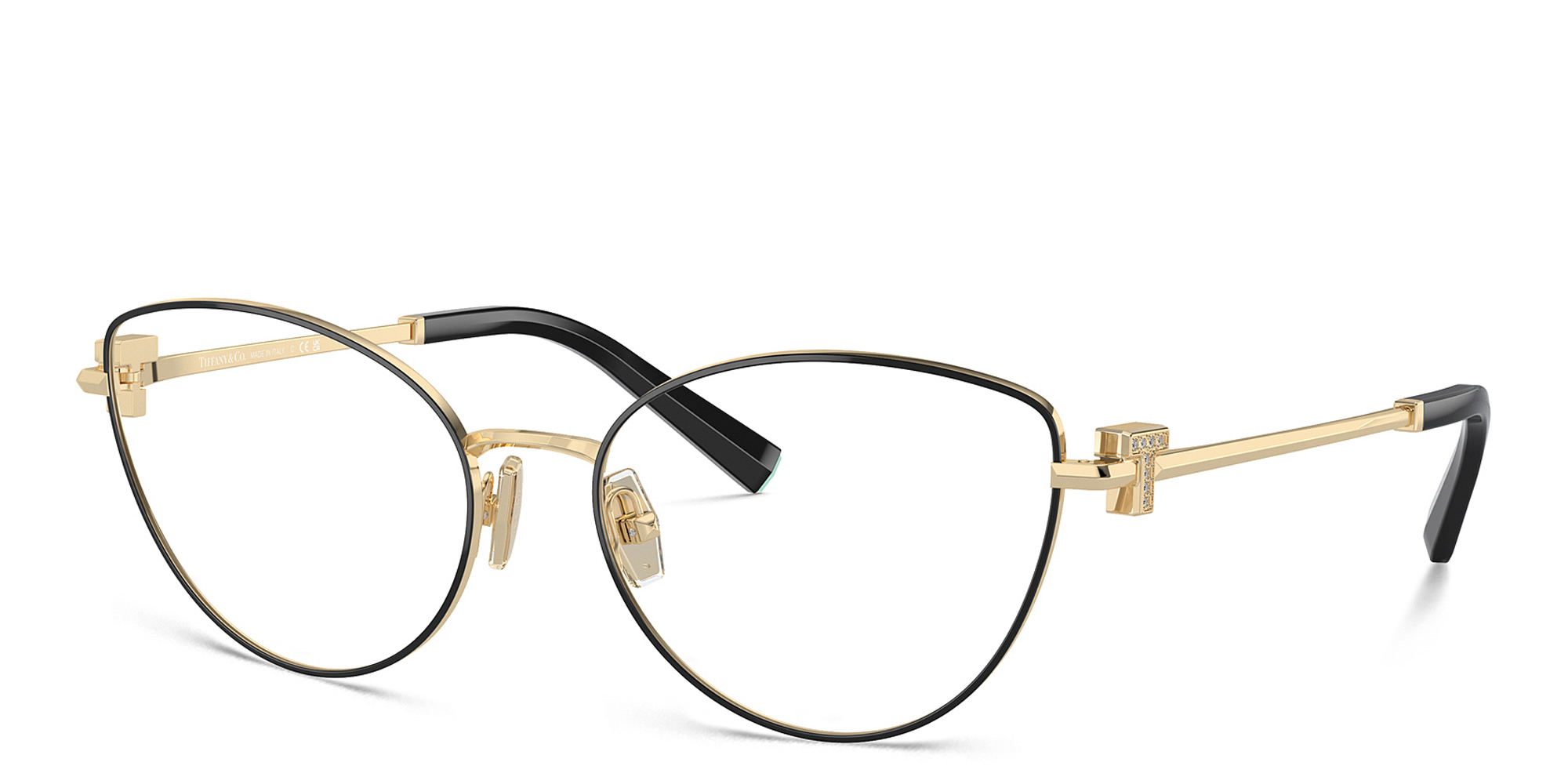 Shop TIFFANY T Motif Cat-Eye Eyeglasses in Black On Pale Gold online.