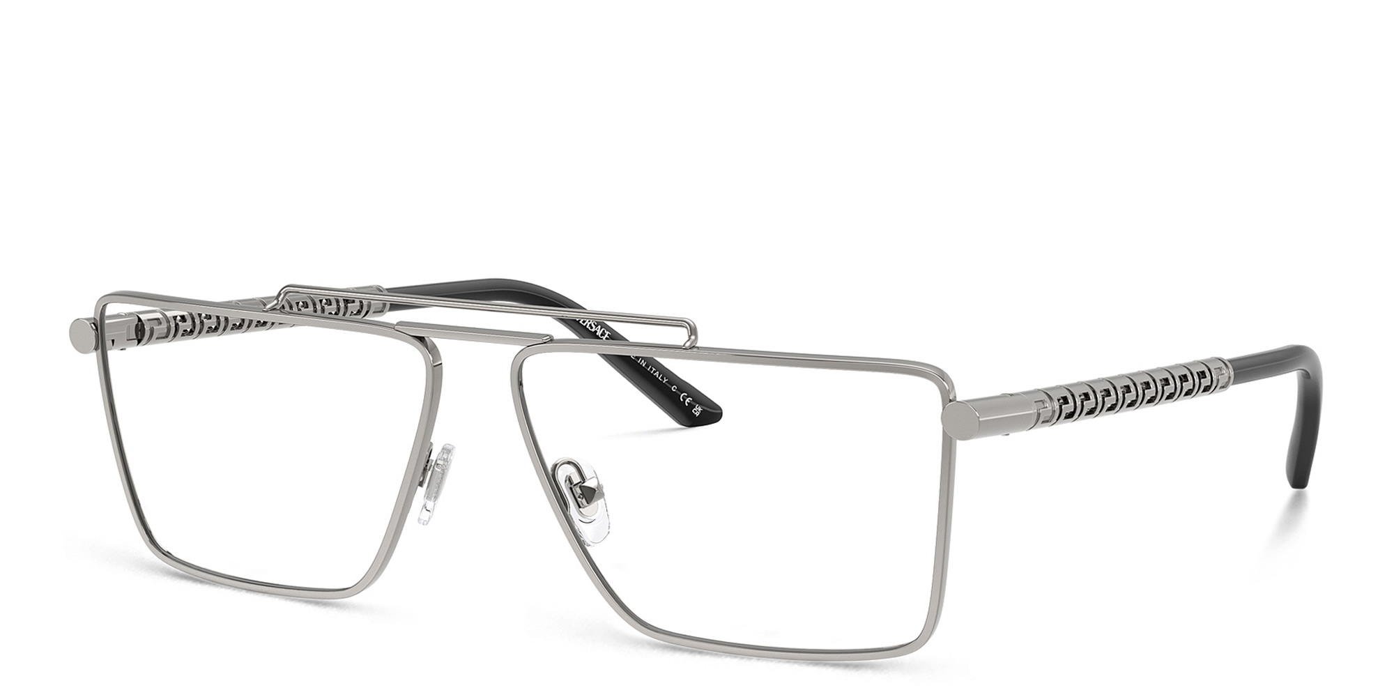 VERSACE Greca Wide Rectangle Eyeglasses in Gunmetal – Product Photo 2