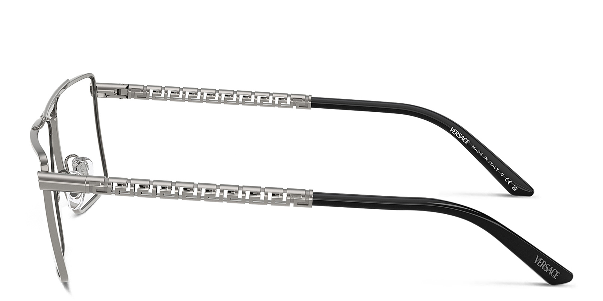 VERSACE Greca Wide Rectangle Eyeglasses in Gunmetal – Product Photo 3