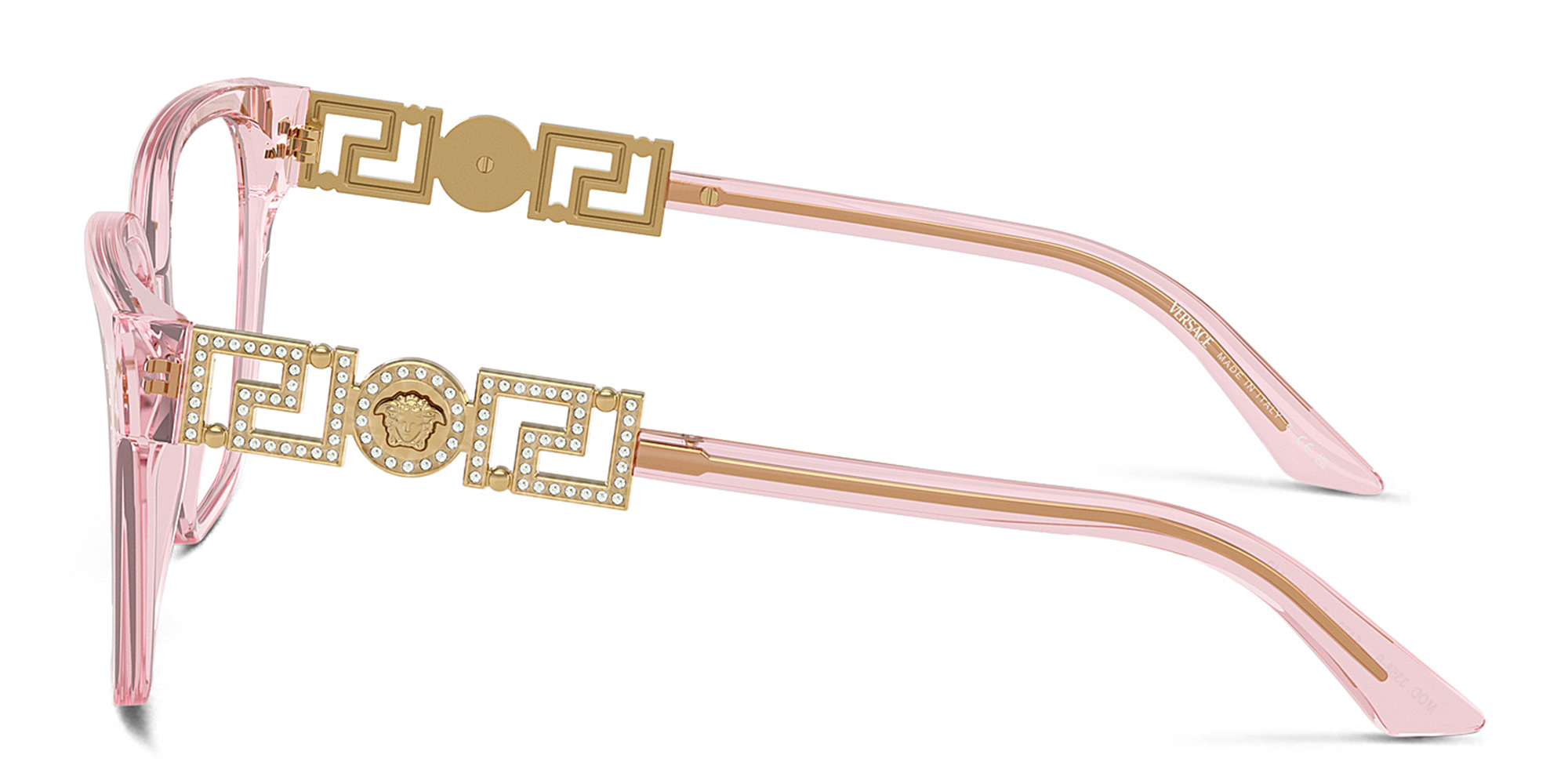 VERSACE Medusa Irregular Eyeglasses in Transparent Pink – Product Photo 3