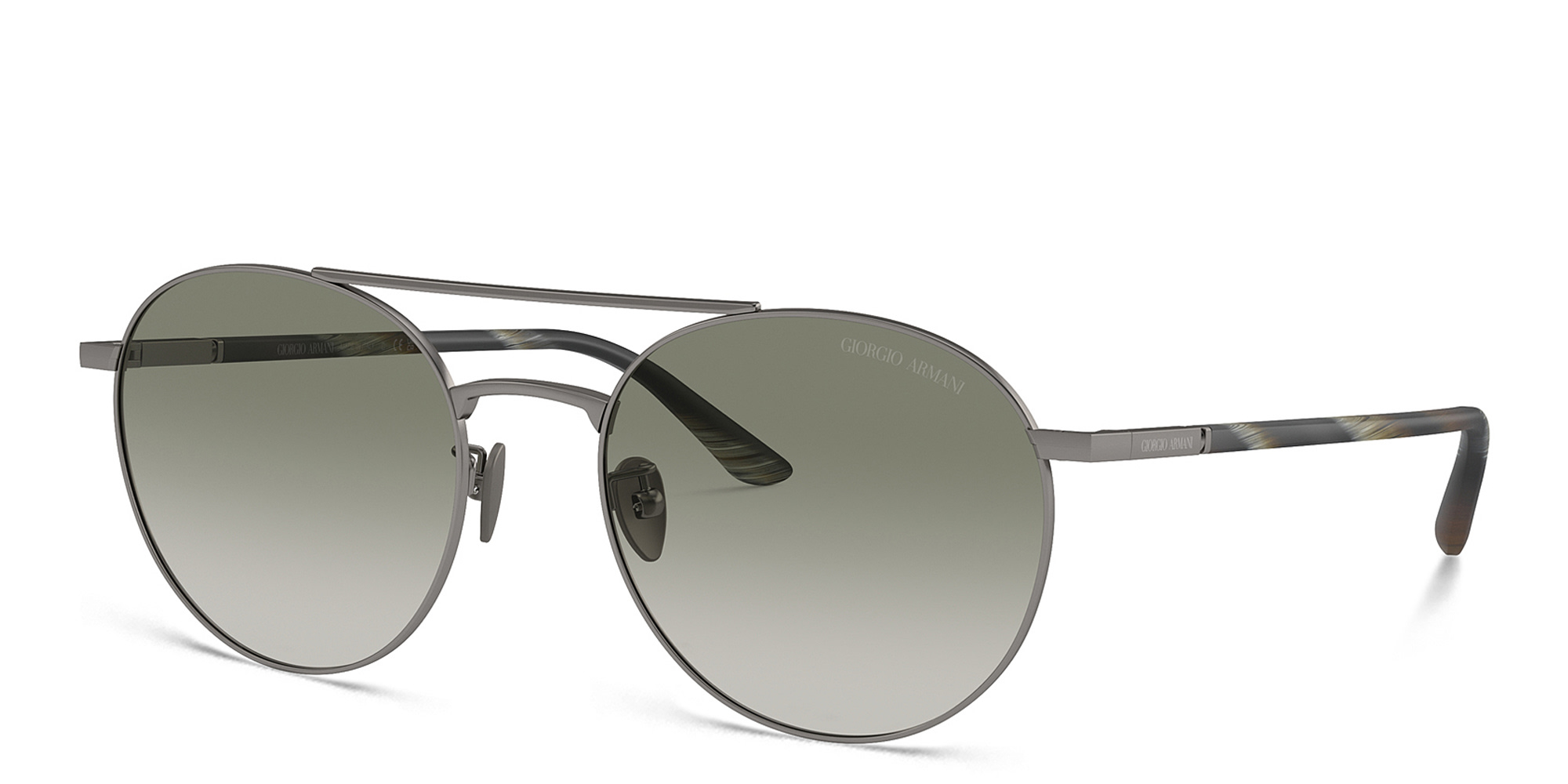 Shop GIORGIO ARMANI Logo Round Sunglasses in Gunmetal online.