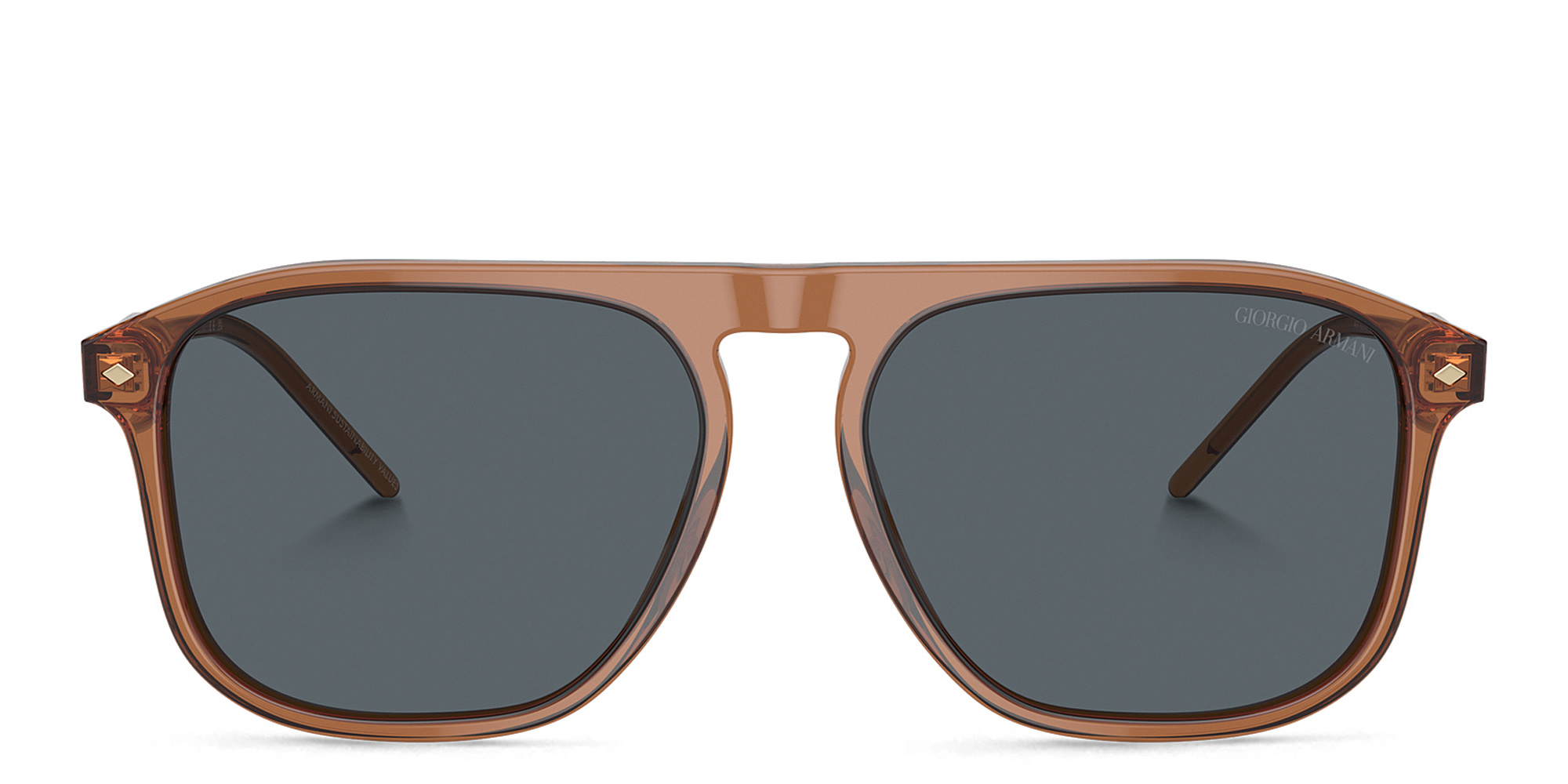Shop GIORGIO ARMANI Logo Square Sunglasses in Transparent Brown online.