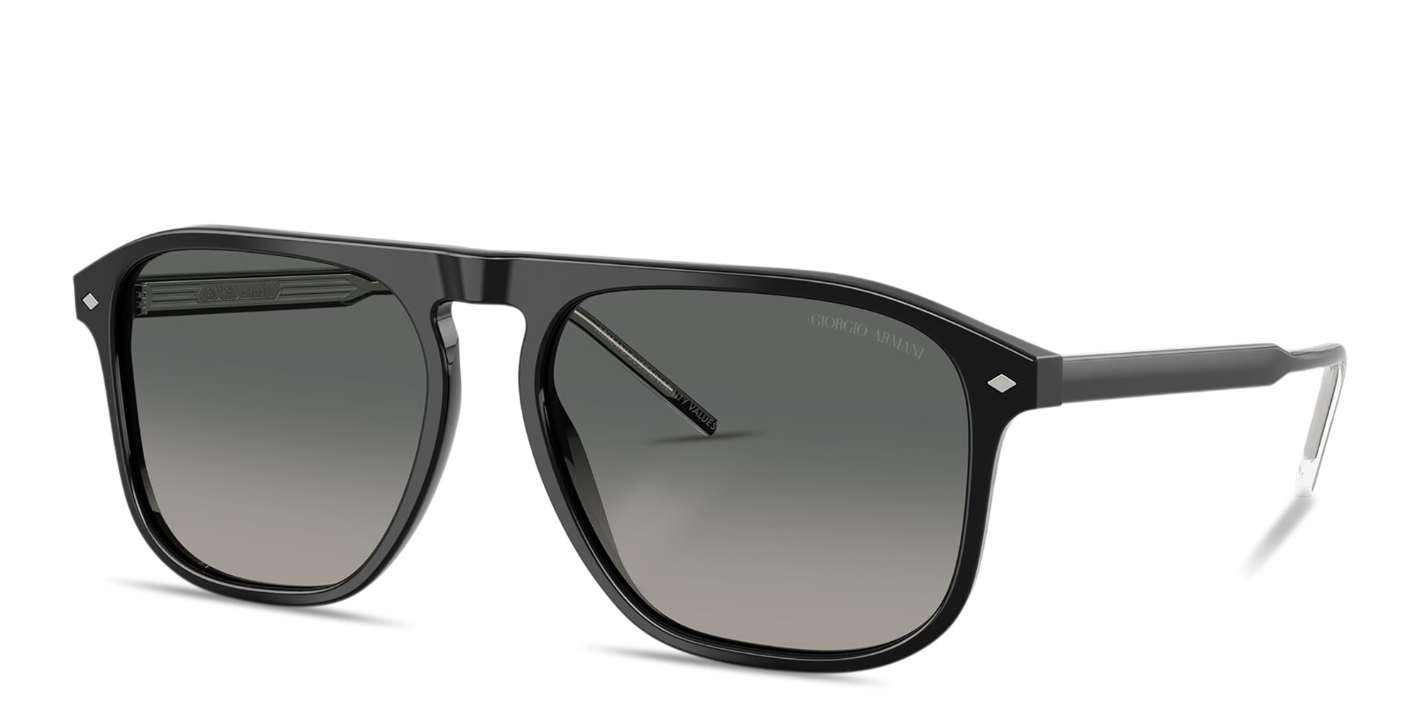 Shop GIORGIO ARMANI Logo Engraved Square Sunglasses in Black online.