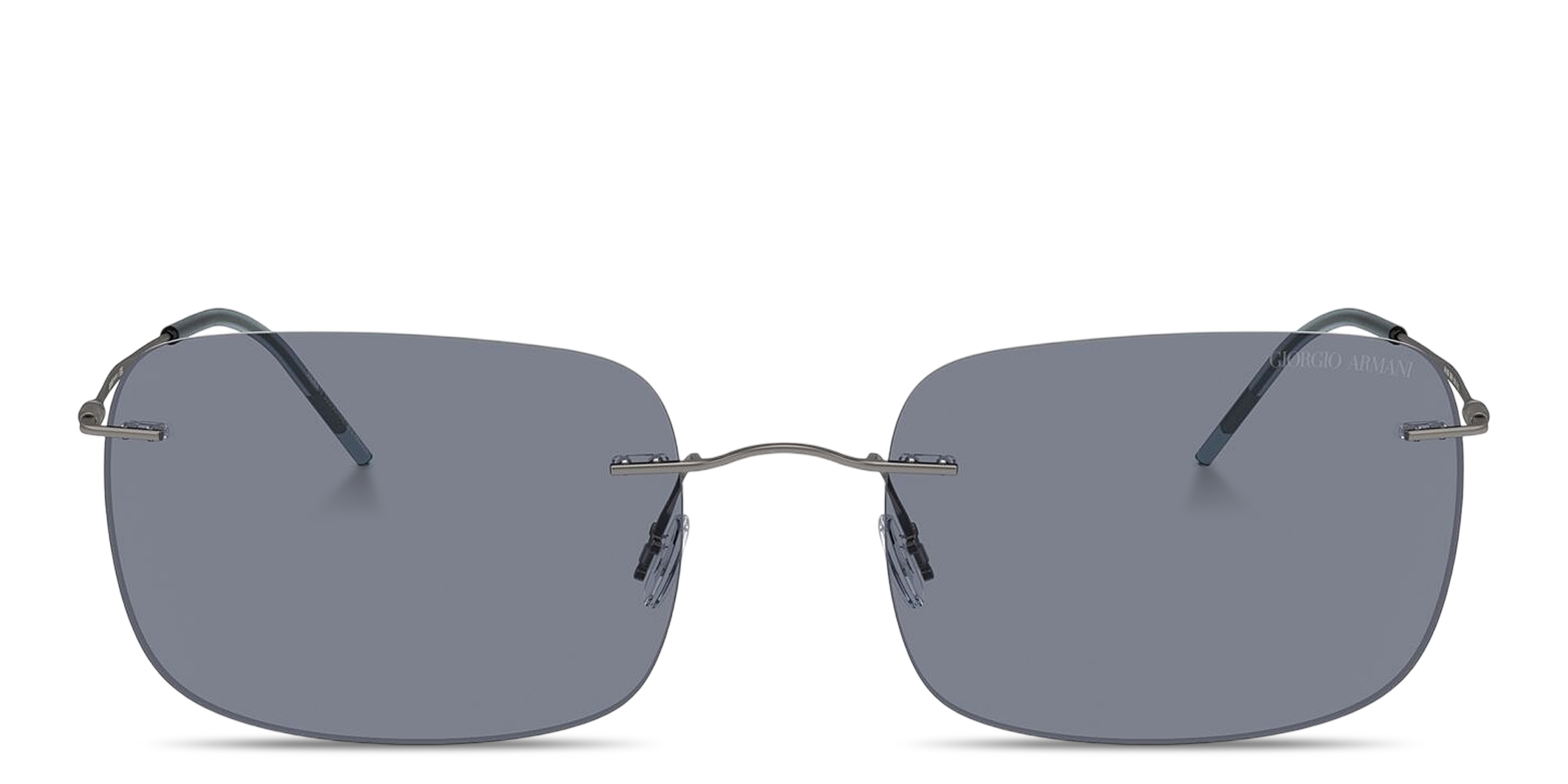 Shop GIORGIO ARMANI Logo Rimless Pillow Sunglasses in Matte Gunmetal online.