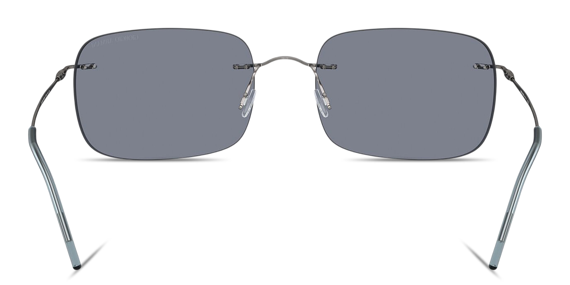 Shop GIORGIO ARMANI Logo Rimless Pillow Sunglasses in Matte Gunmetal online.