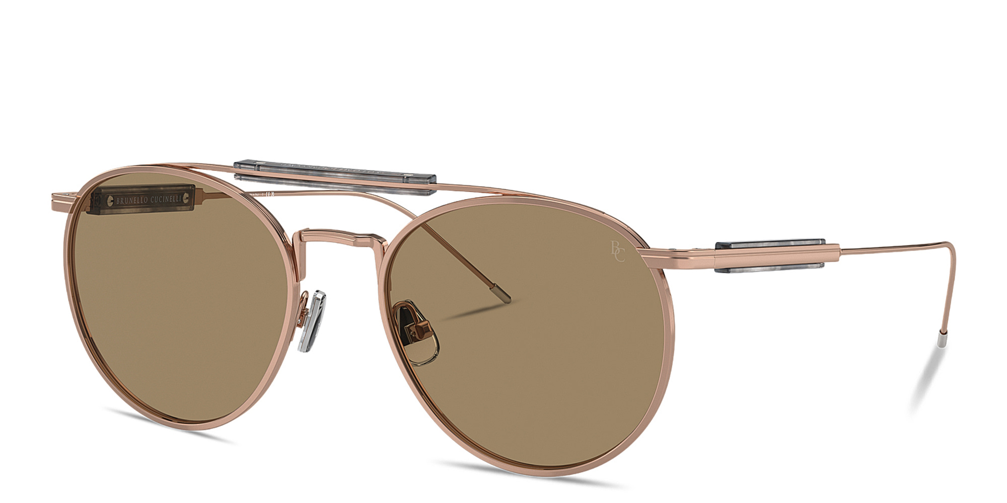 Shop BRUNELLO CUCINELLI Sartorial Sunset Unisex Round Sunglasses in Rose Gold online.