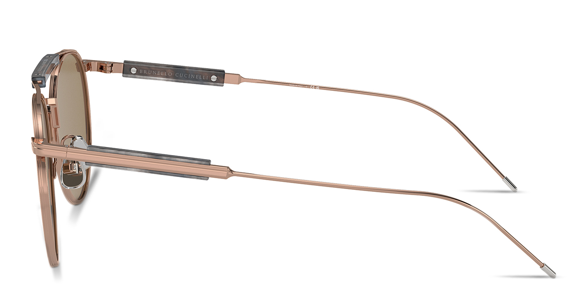 Shop BRUNELLO CUCINELLI Sartorial Sunset Unisex Round Sunglasses in Rose Gold online.