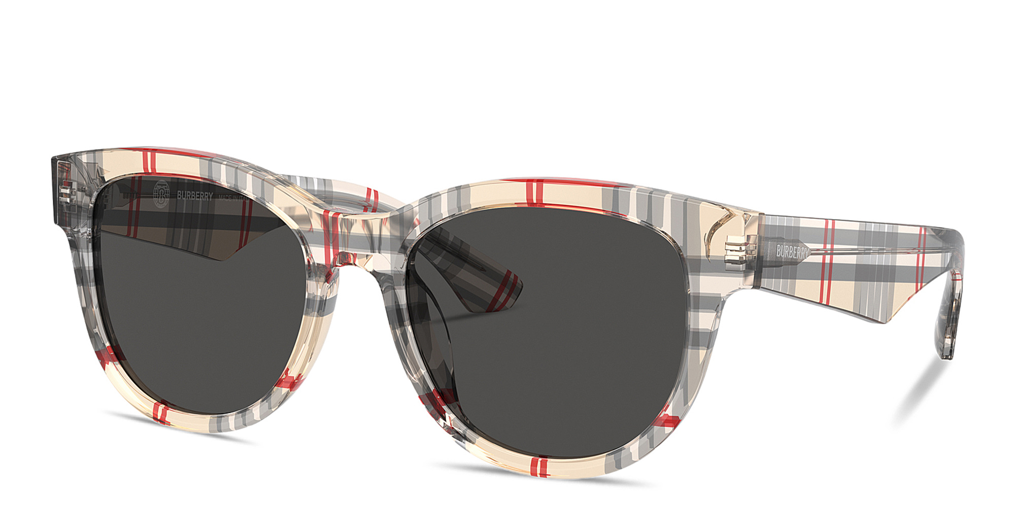 Shop BURBERRY Logo Print Panthos Sunglasses in Vintage Check online.