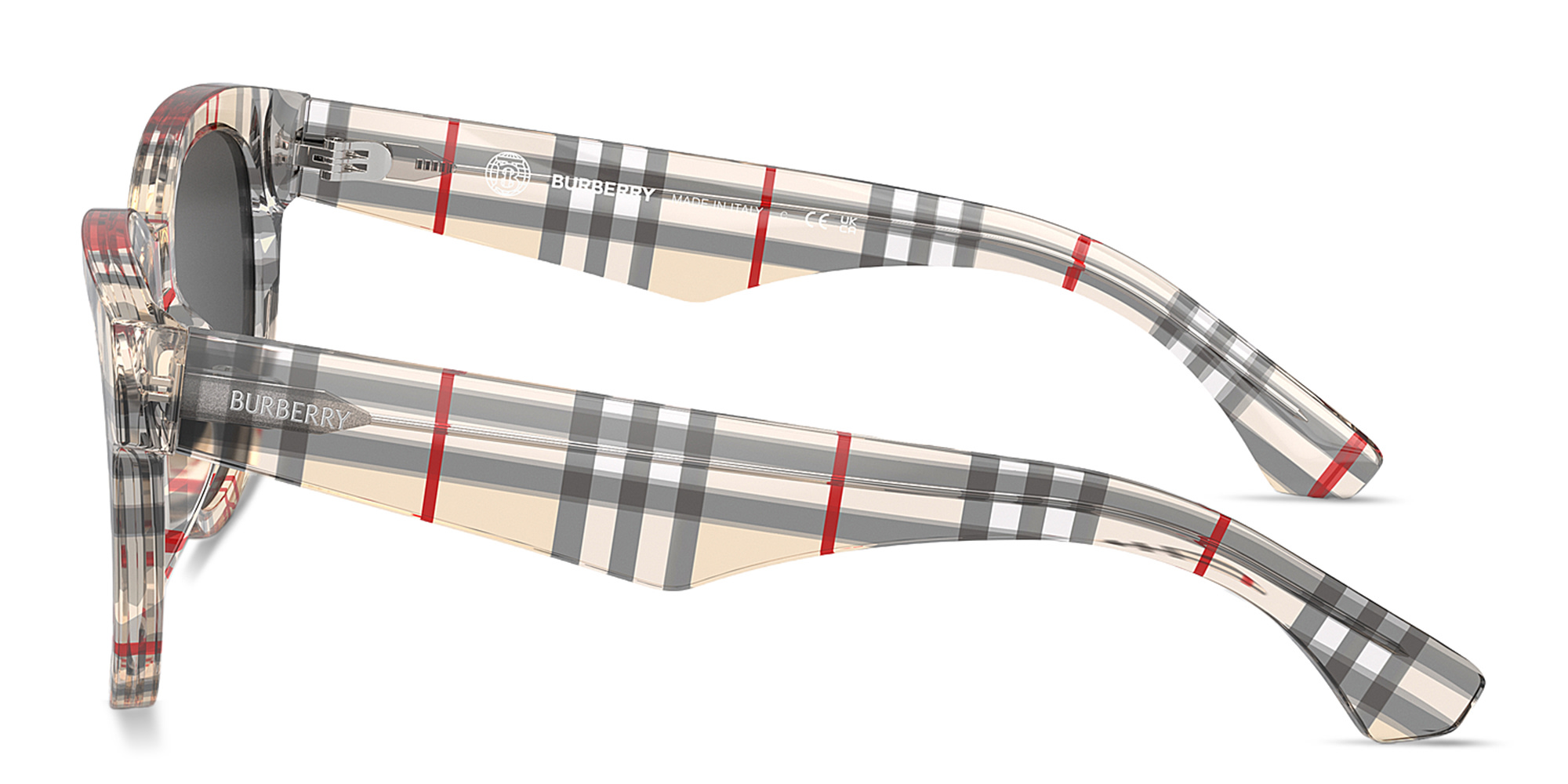 Shop BURBERRY Logo Print Panthos Sunglasses in Vintage Check online.